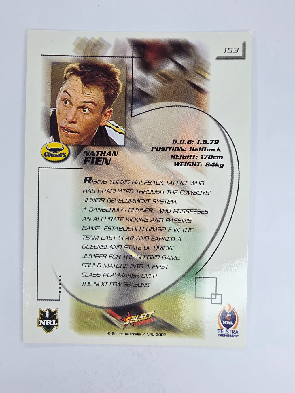 NRL 2002 Challenge Base Card #153 Nathan Fien North Queensland Cowboys