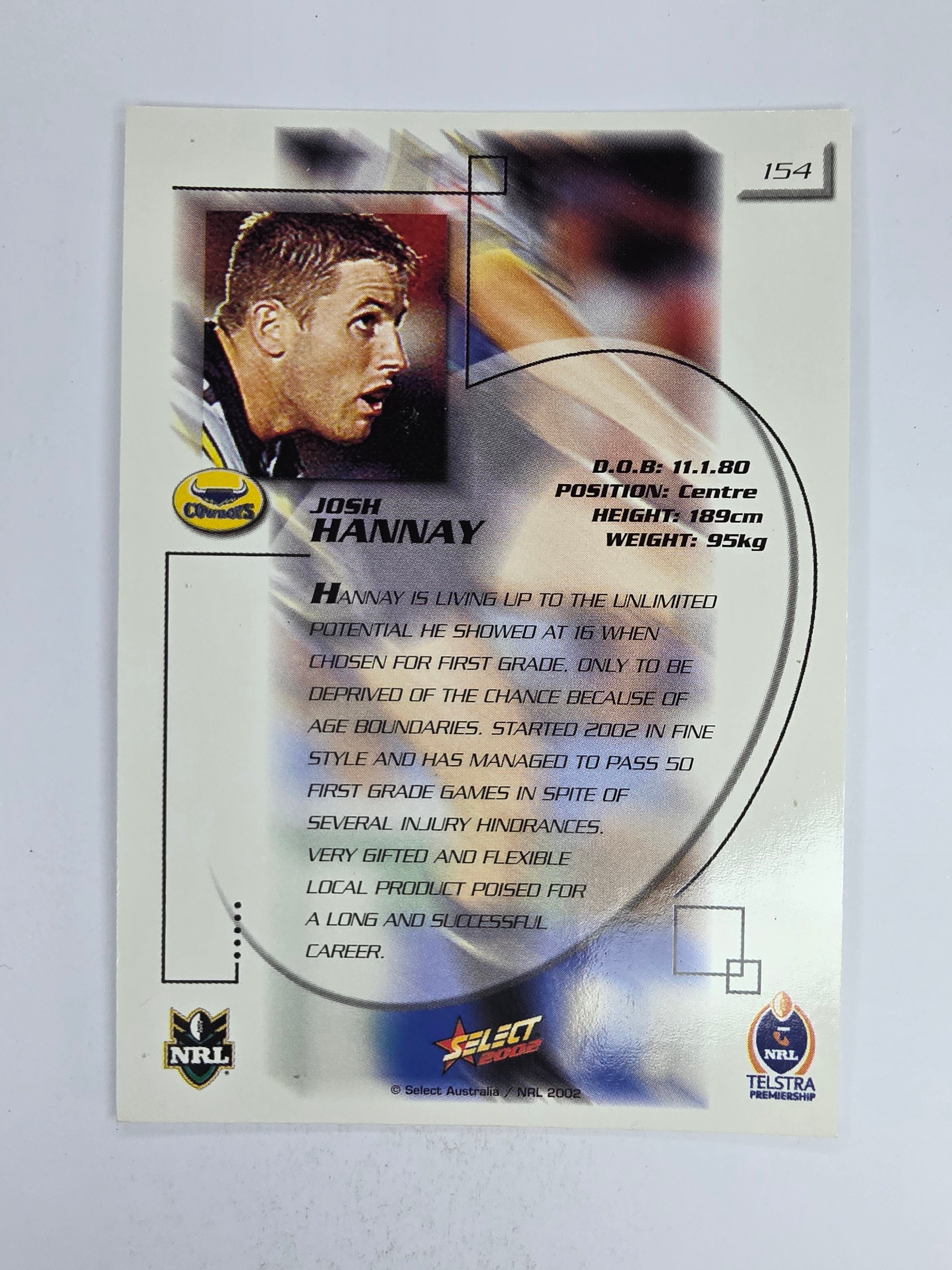 NRL 2002 Challenge Base Card #154 Josh Hannay North Queensland Cowboys