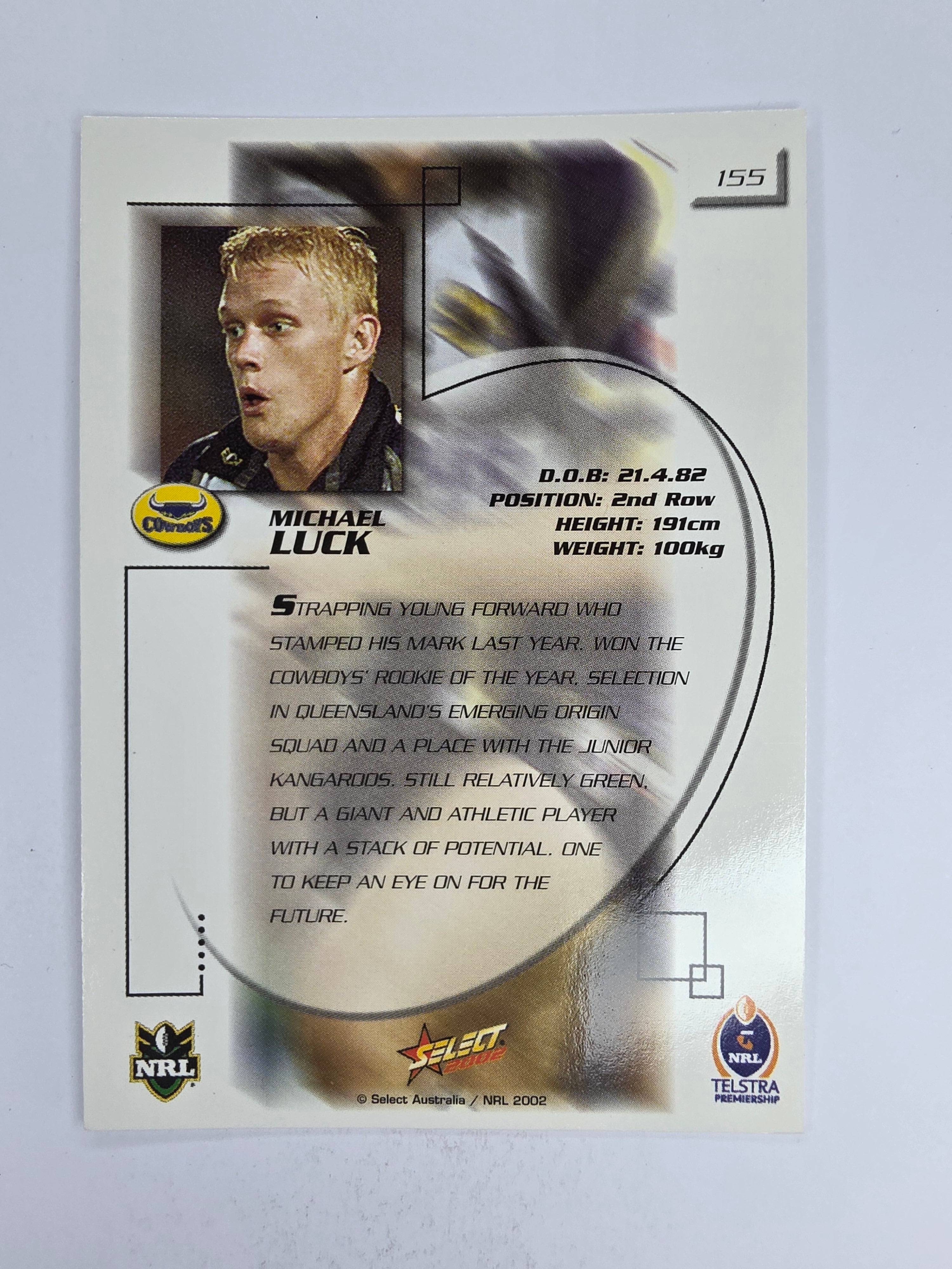 NRL 2002 Challenge Base Card #155 Michael Luck North Queensland Cowboys