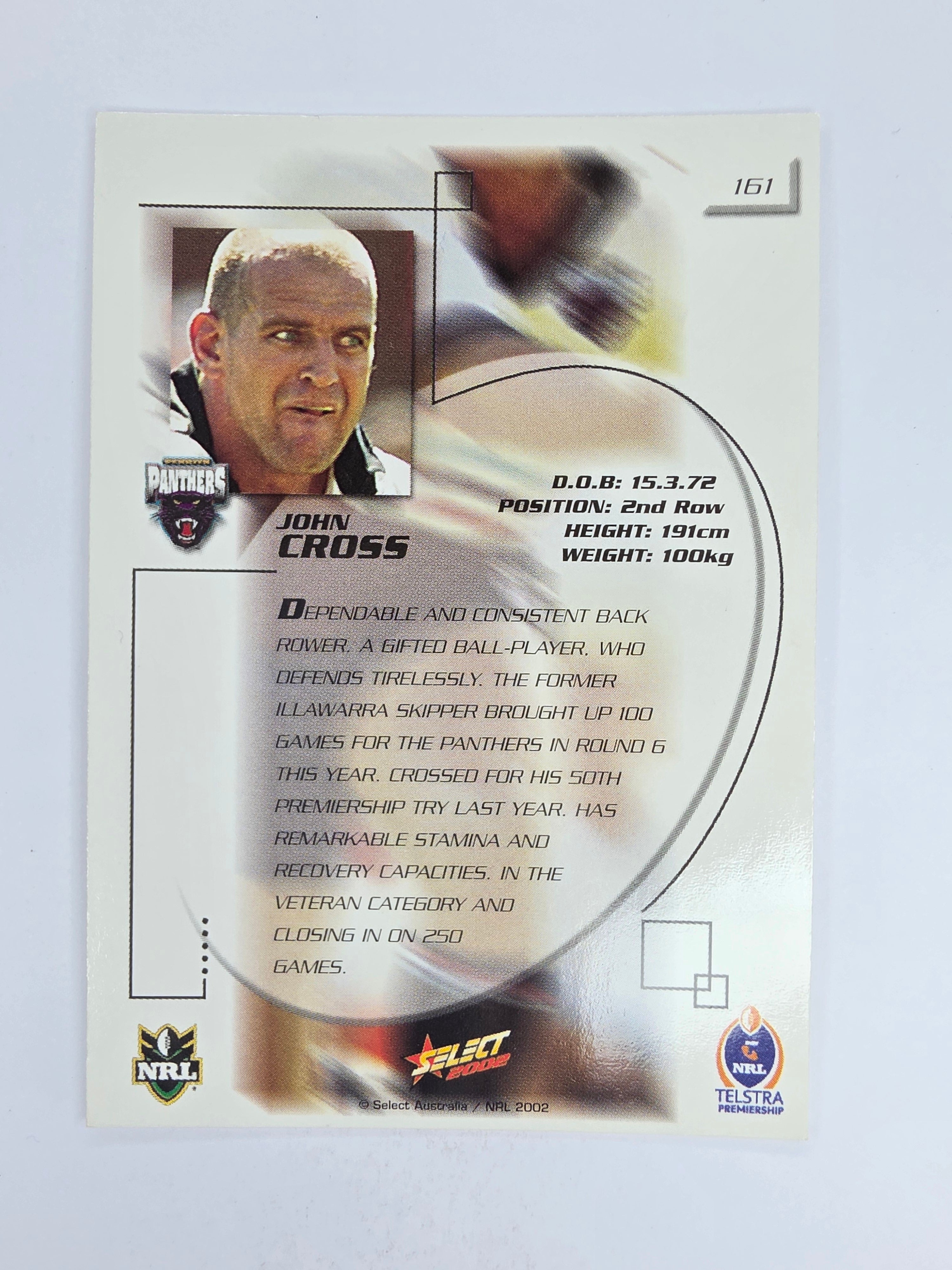 NRL 2002 Challenge Base Card #161 John Cross Penrith Panthers