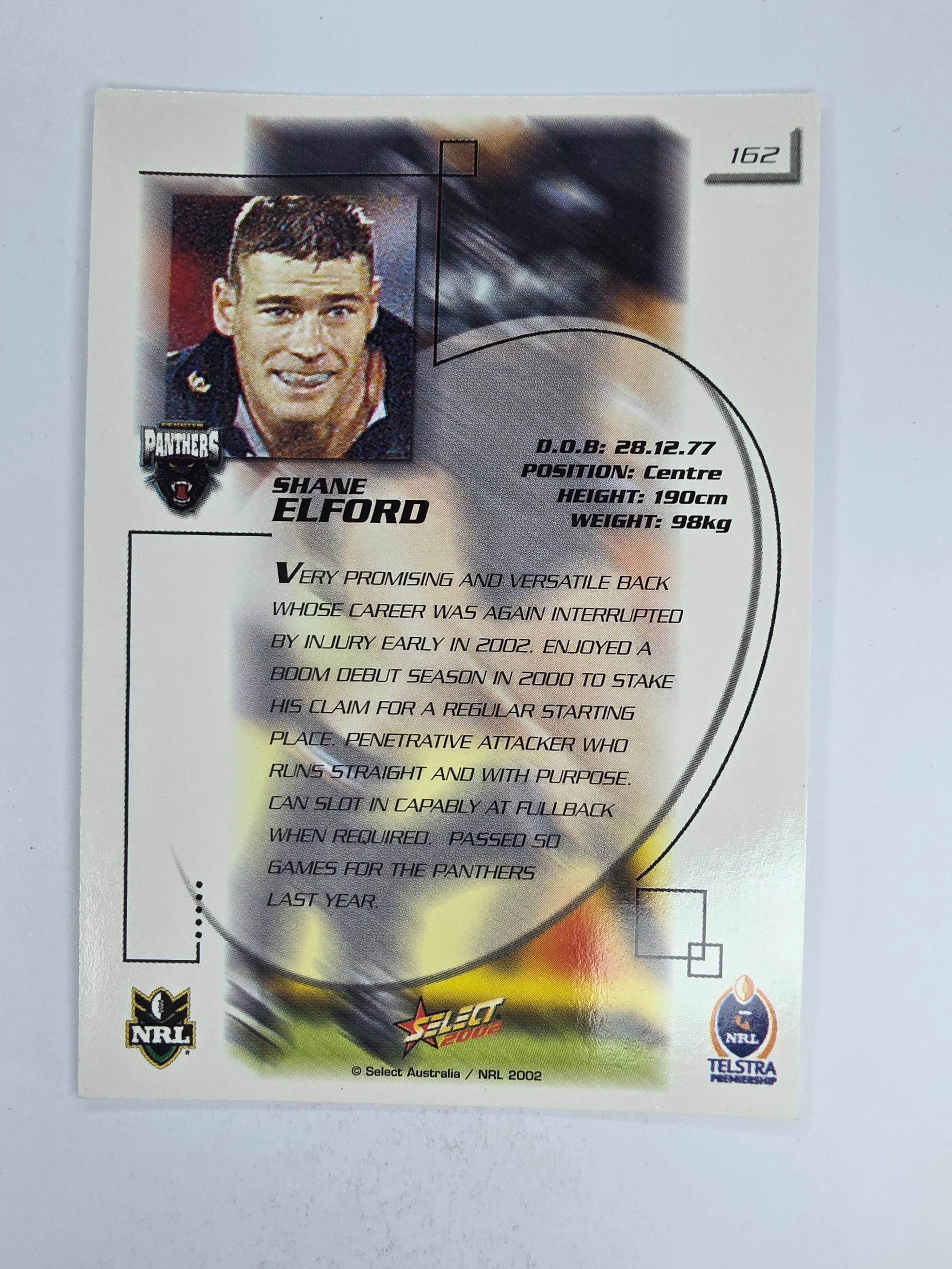 NRL 2002 Challenge Base Card #162 Shane Elford Penrith Panthers