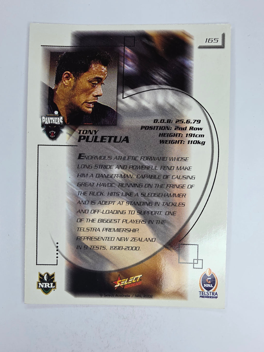 NRL 2002 Challenge Base Card #165 Tony Puletua Penrith Panthers