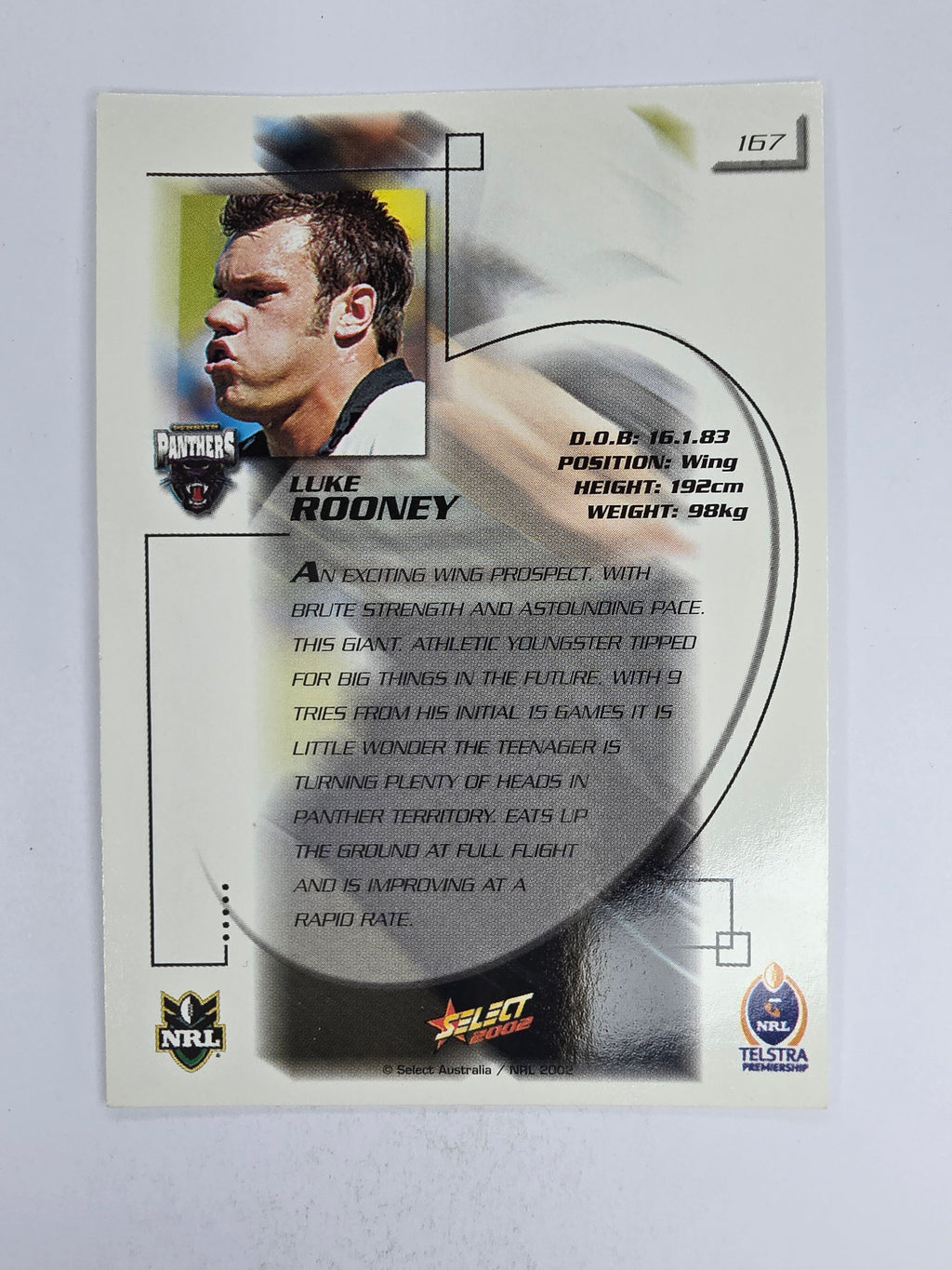 NRL 2002 Challenge Base Card #167 Luke Rooney Penrith Panthers