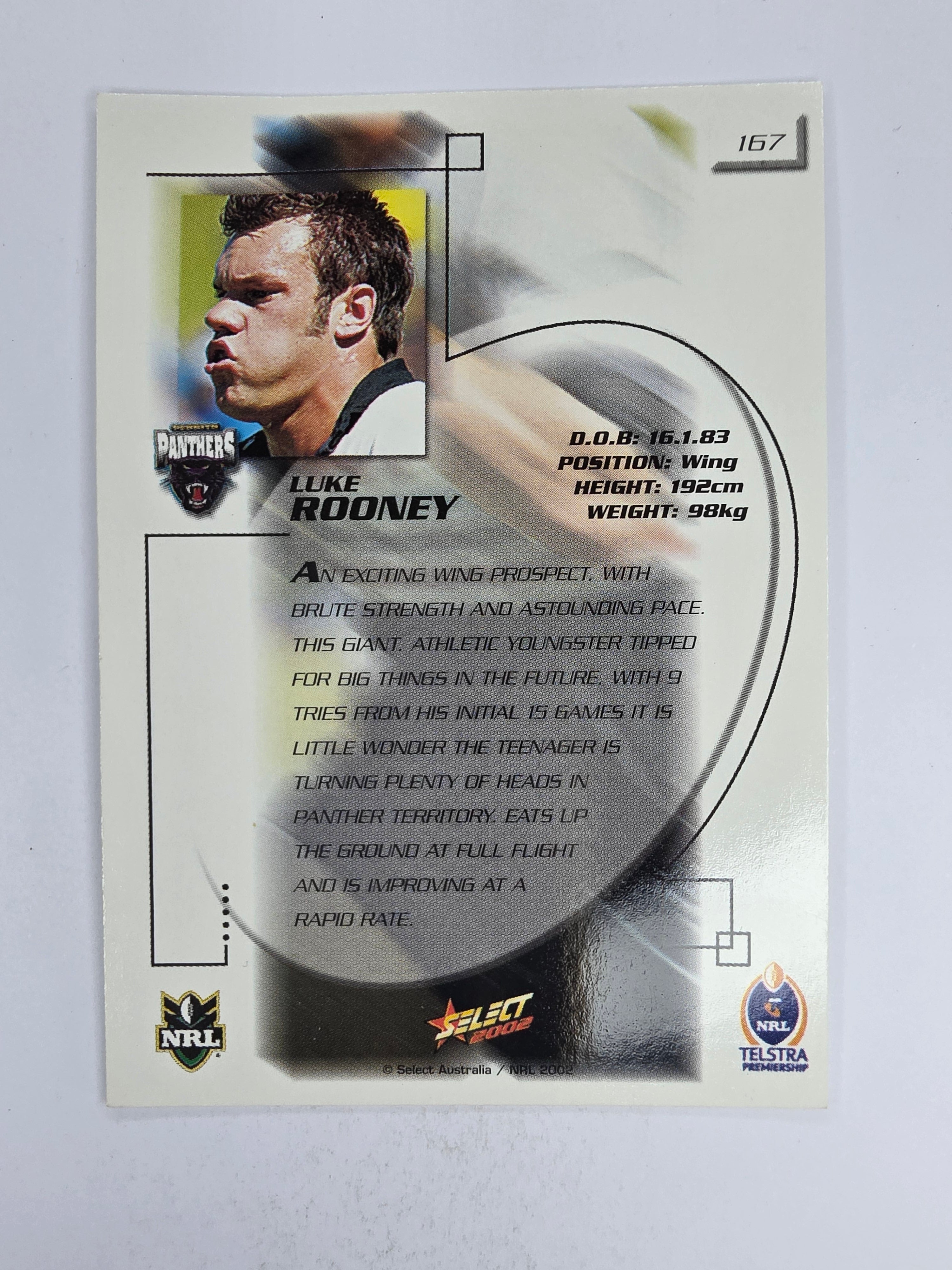 NRL 2002 Challenge Base Card #167 Luke Rooney Penrith Panthers