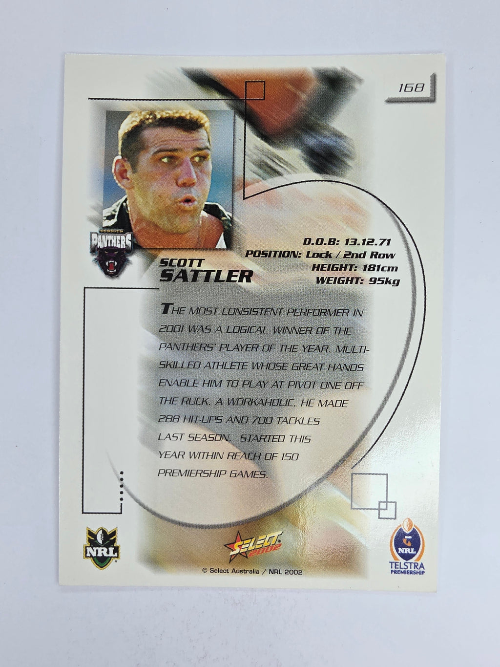 NRL 2002 Challenge Base Card #168 Scott Sattler Penrith Panthers