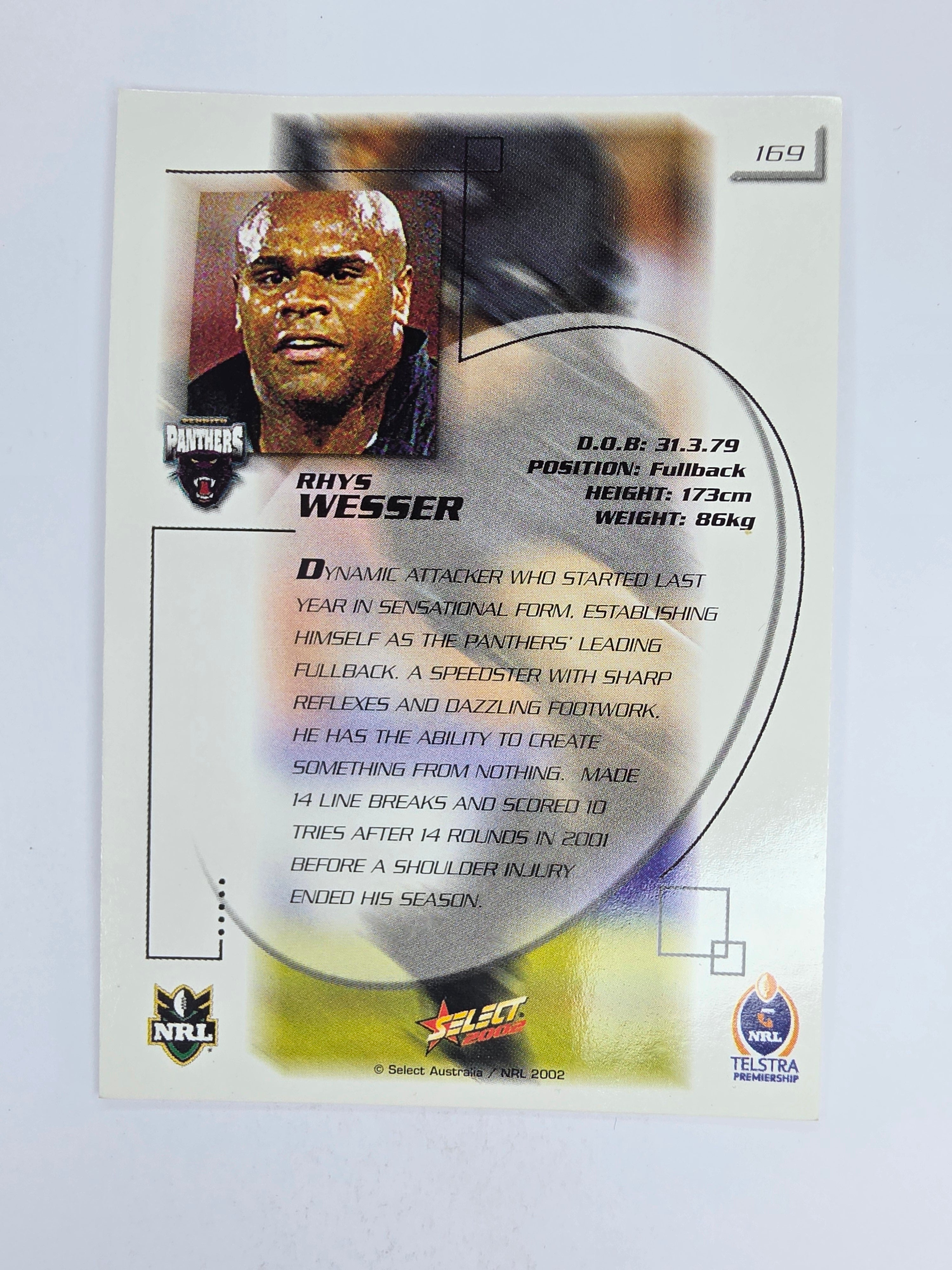 NRL 2002 Challenge Base Card #169 Rhys Wesser Penrith Panthers