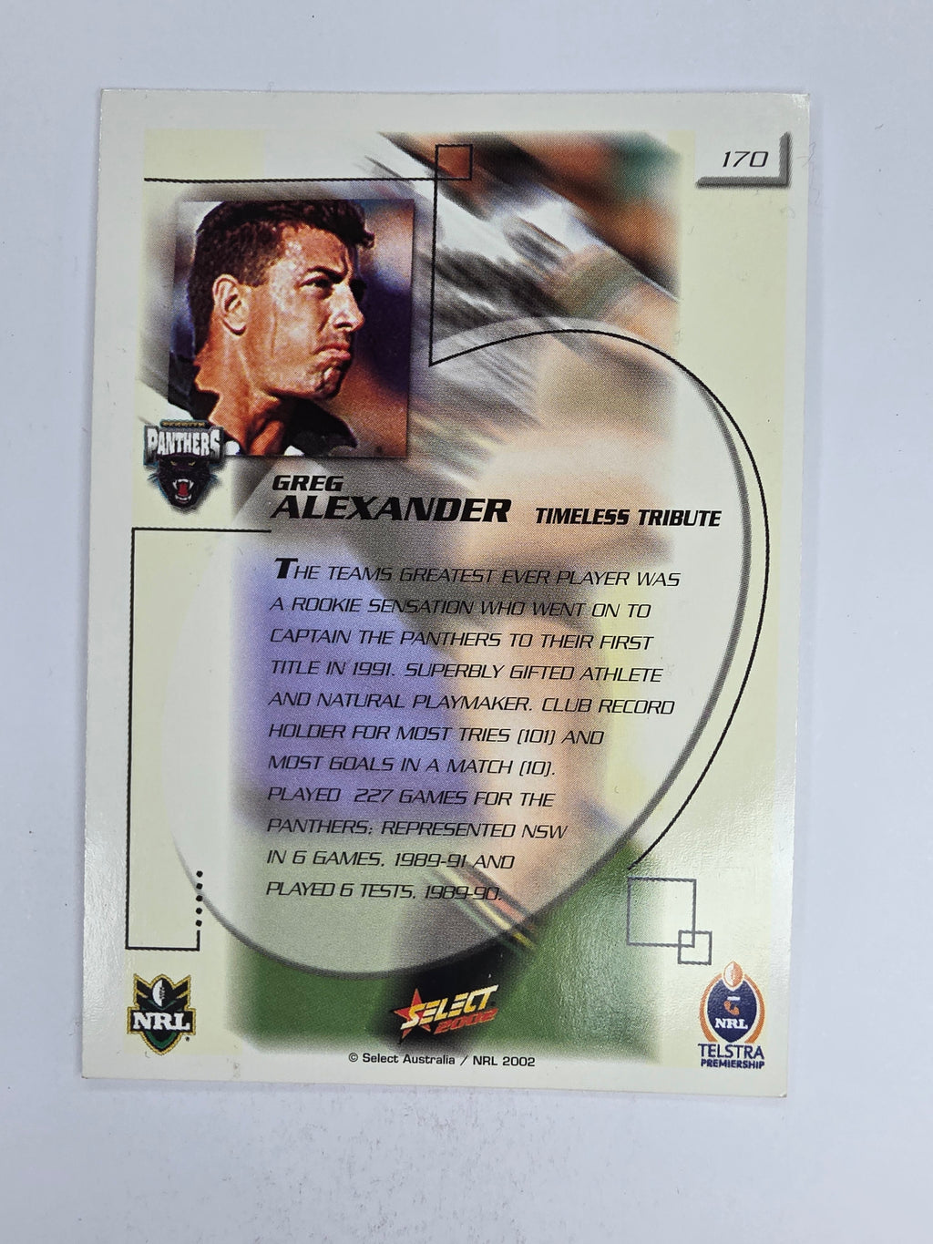 NRL 2002 Challenge Base Card #170 Greg Alexander Penrith Panthers