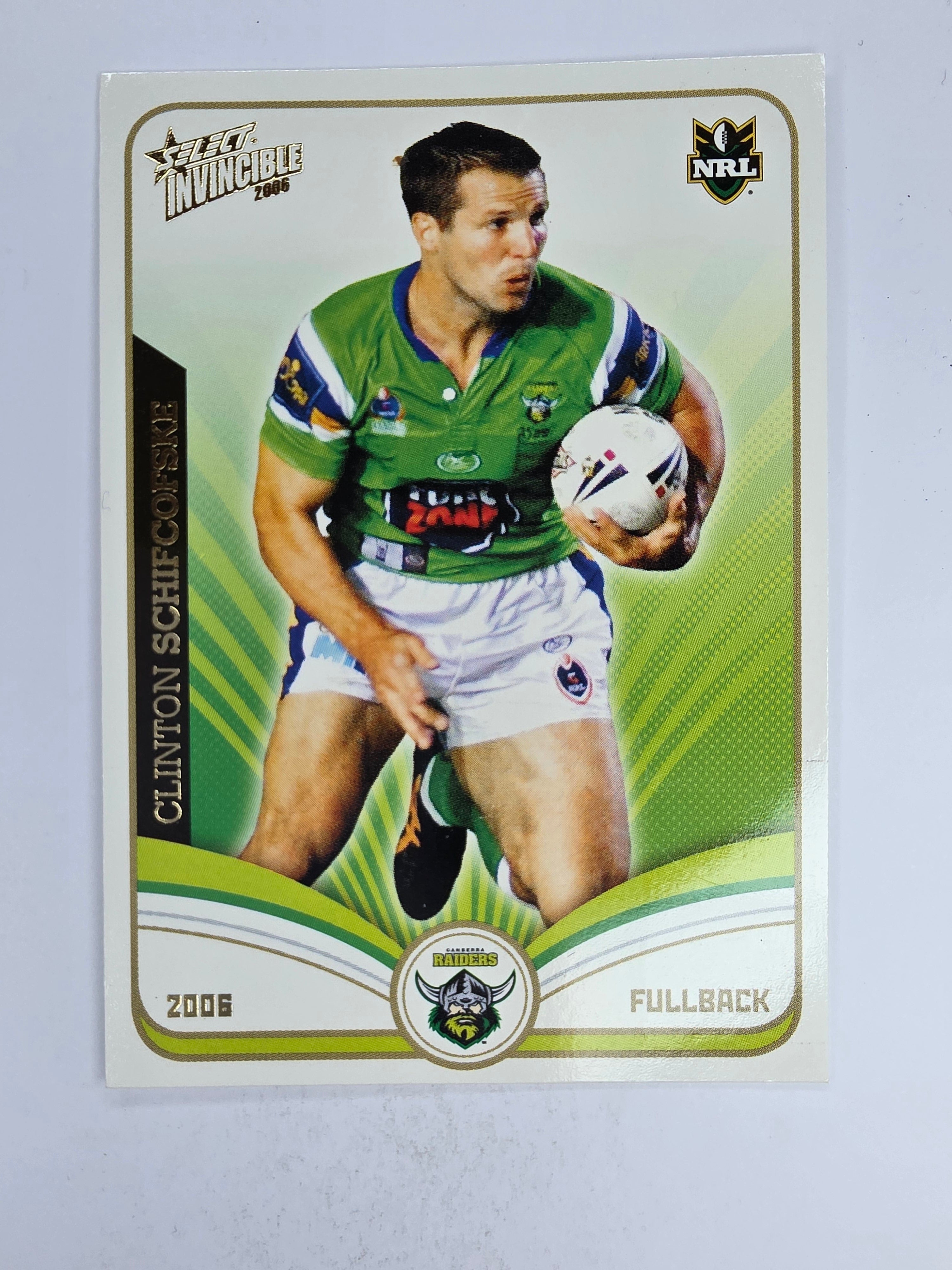NRL 2006 Invincible Base Card #28 Clinton Schifcofske Canberra Raiders