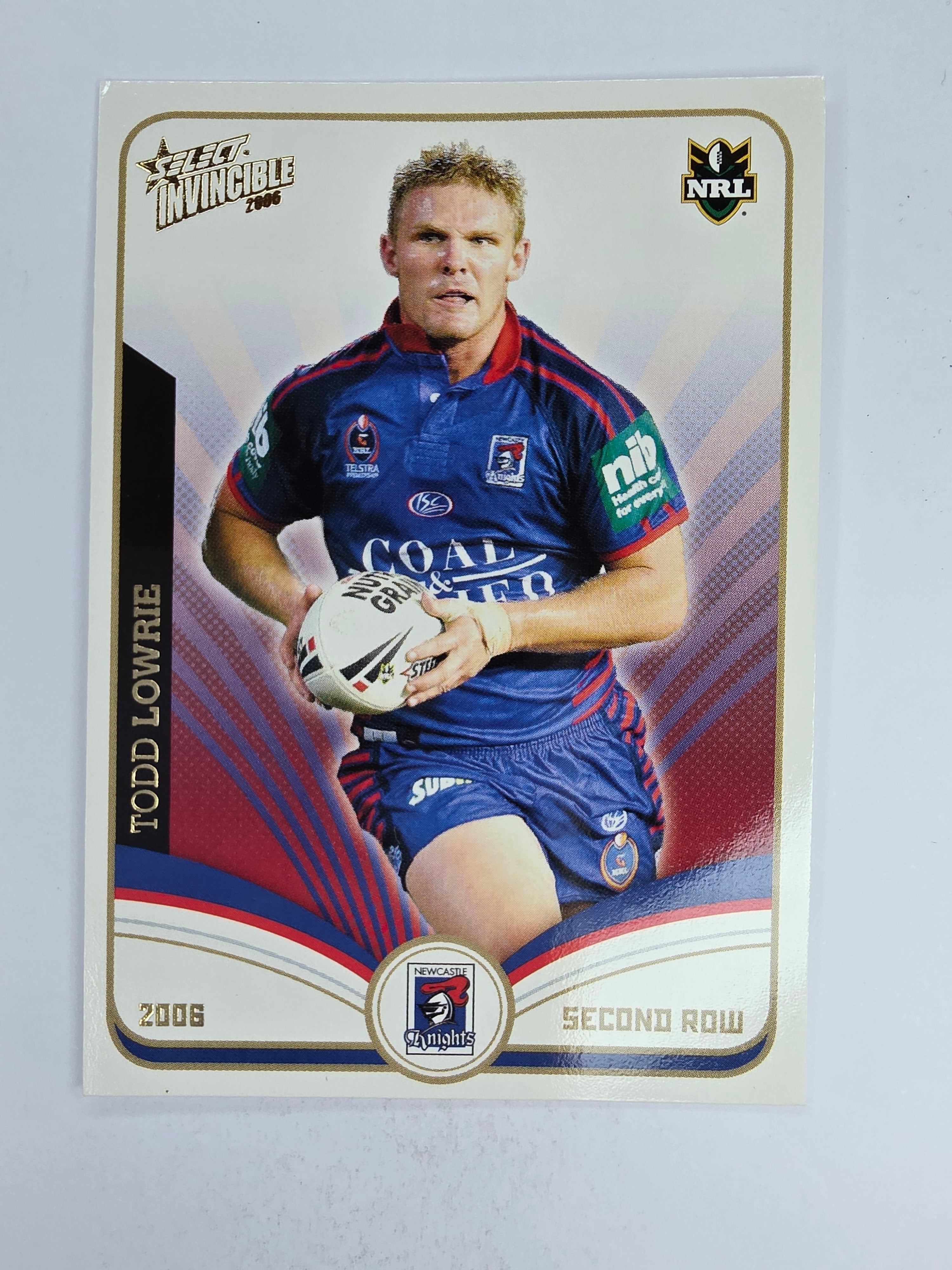NRL 2006 Invincible Base Card #82 Todd Lowrie Newcastle Knights