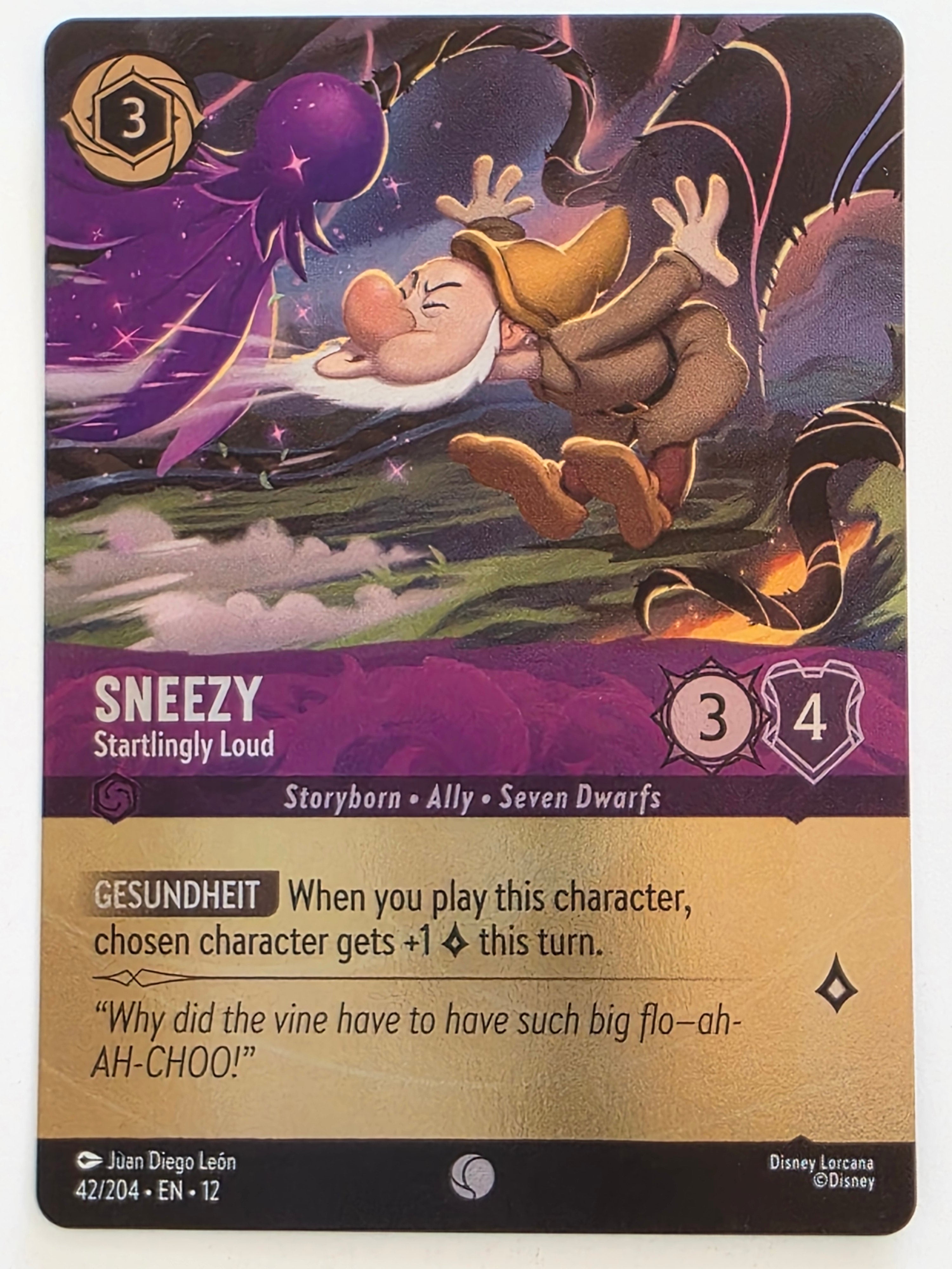 Disney Lorcana Wilds Unknown | Coldfoil | #042/204 | Sneezy Startlingly Loud | Common