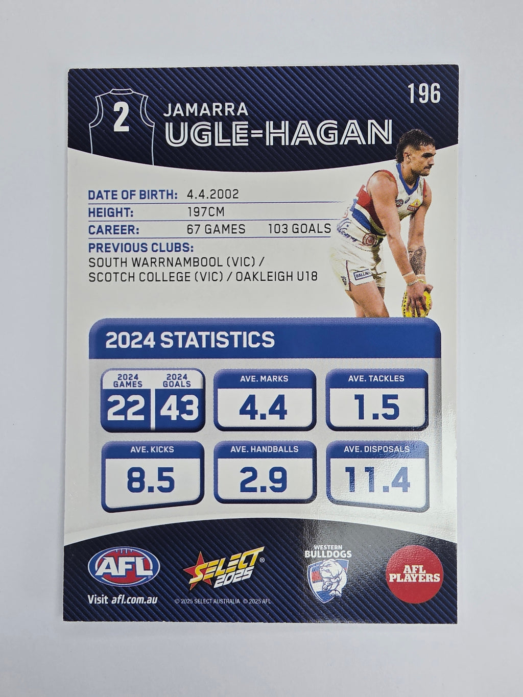 AFL 2025 Footy Stars Base Card #196 Jamarra Ugle-Hagan Western Bulldogs