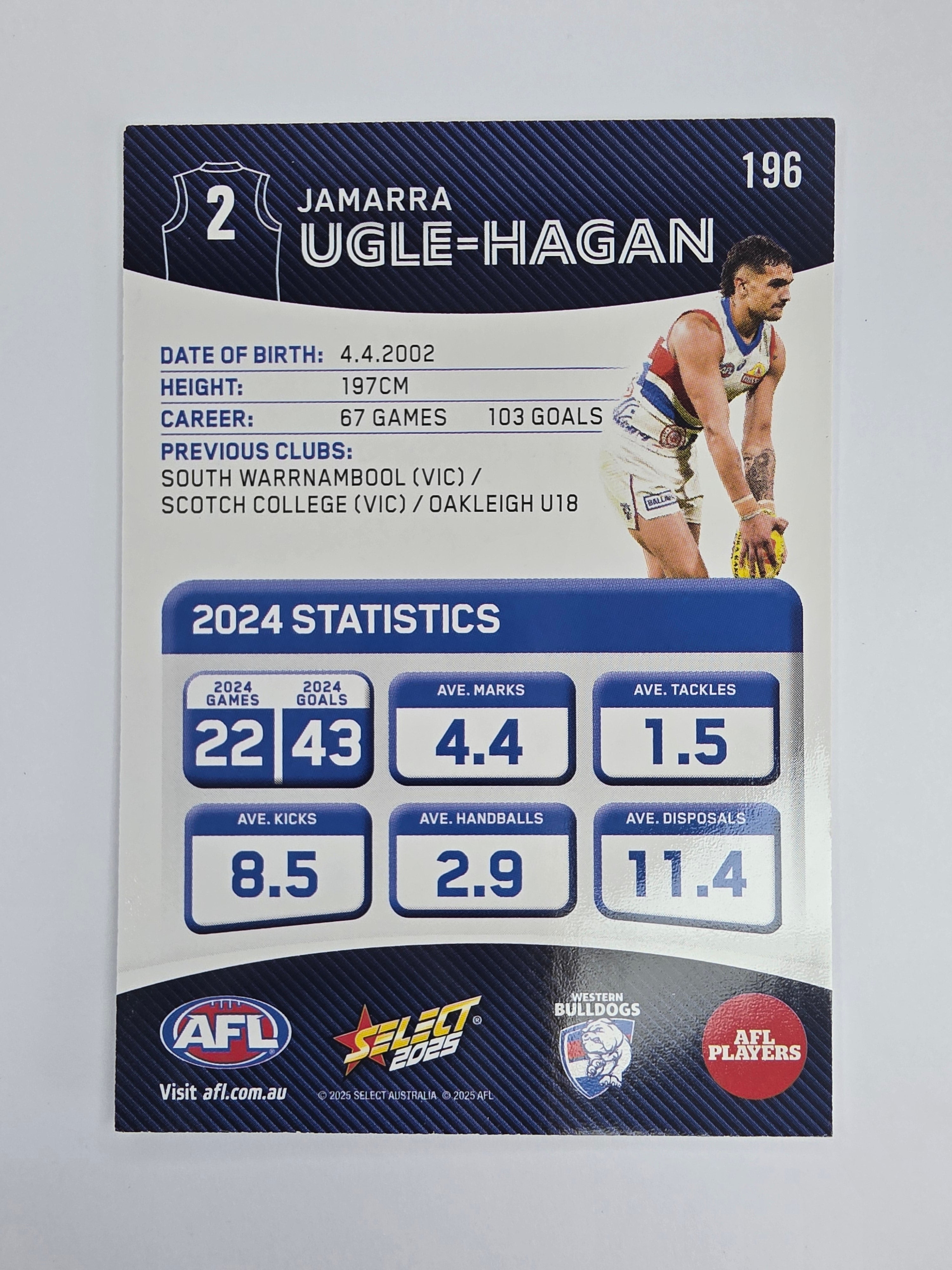 AFL 2025 Footy Stars Base Card #196 Jamarra Ugle-Hagan Western Bulldogs