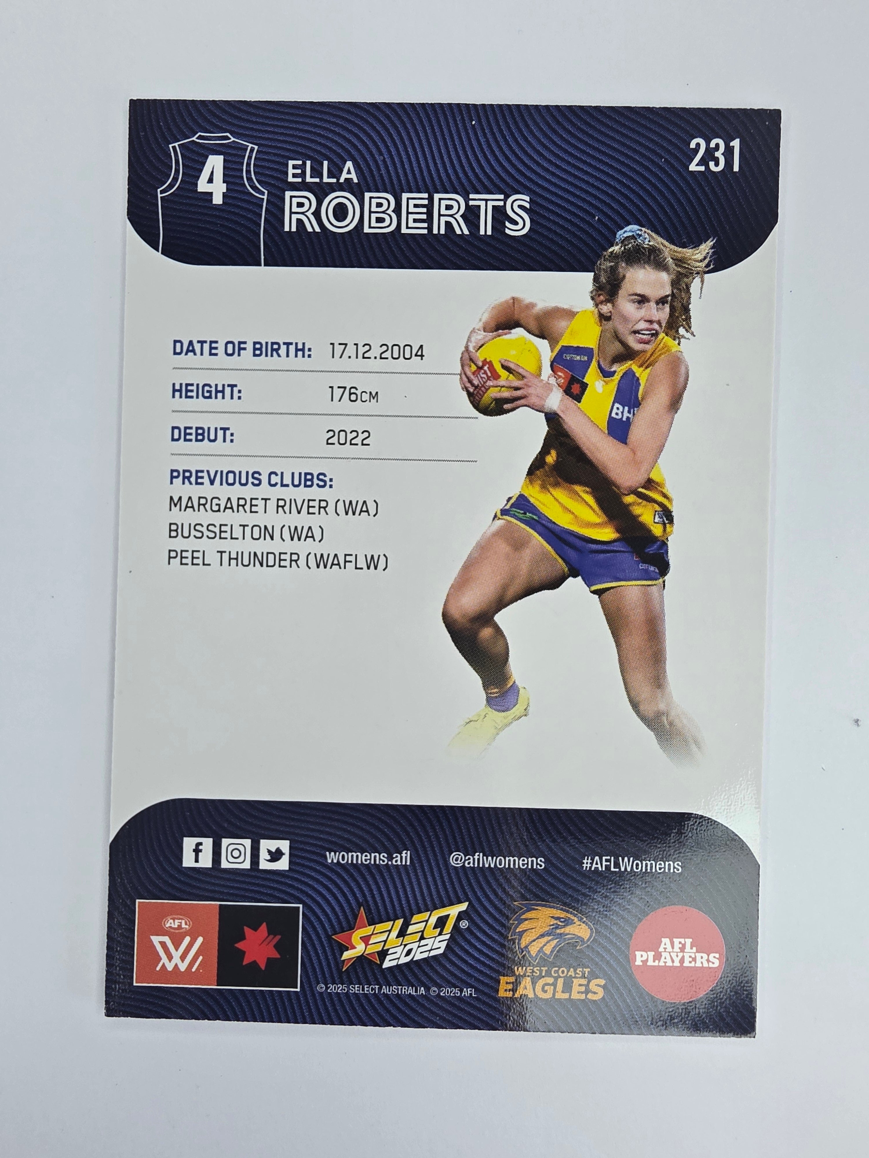 AFL 2025 Footy Stars Base Card #231 Ella Roberts West Coast Eagles AFLW