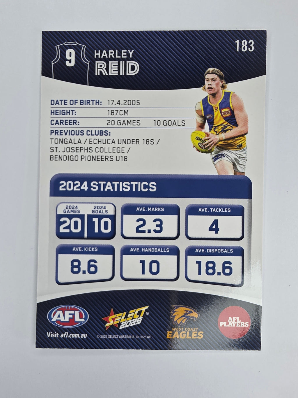 AFL 2025 Footy Stars Base Card #183 Harley Reid West Coast Eagles