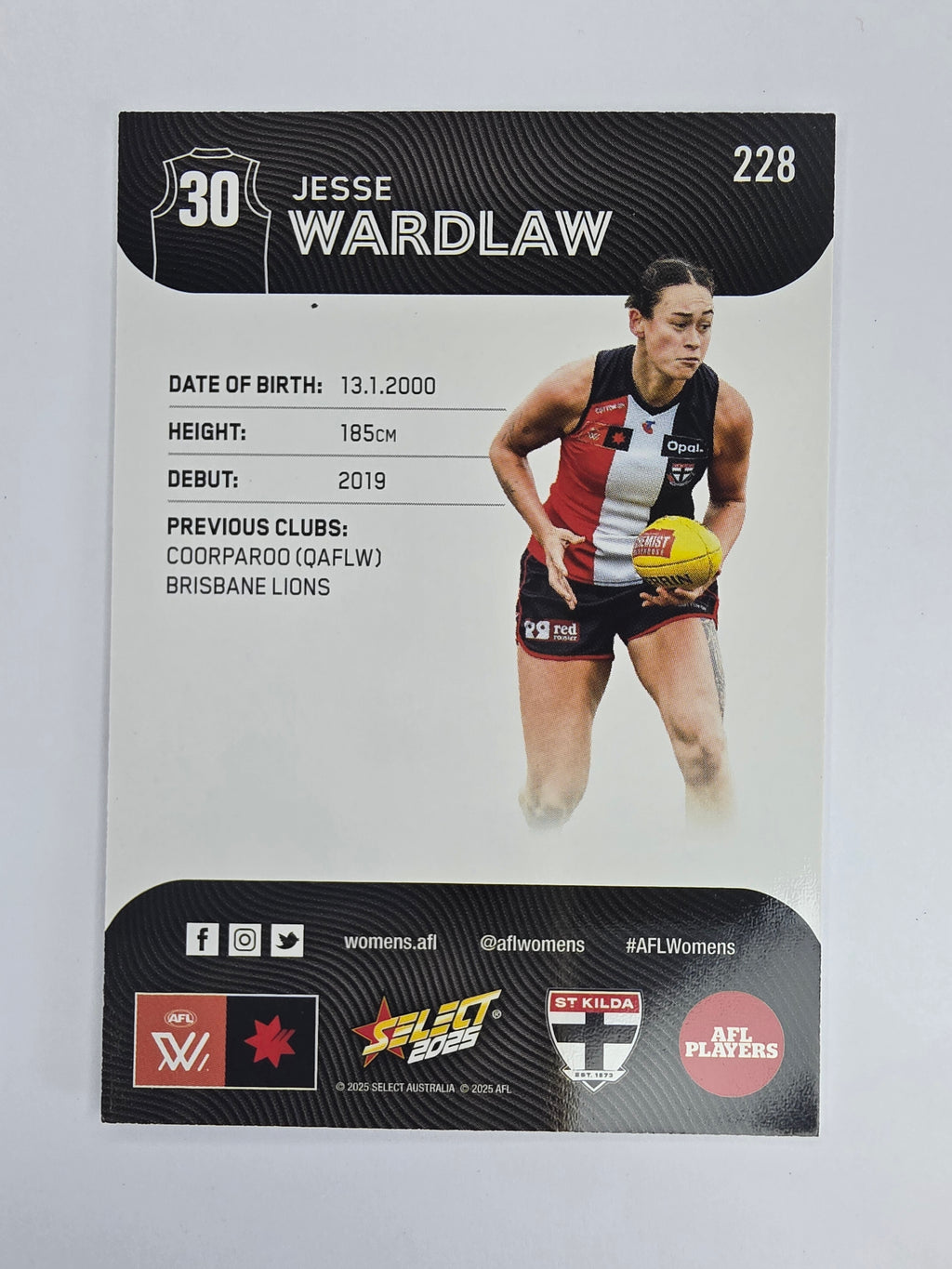 AFL 2025 Footy Stars Base Card #228 Jesse Wardlaw St Kilda Saints AFLW