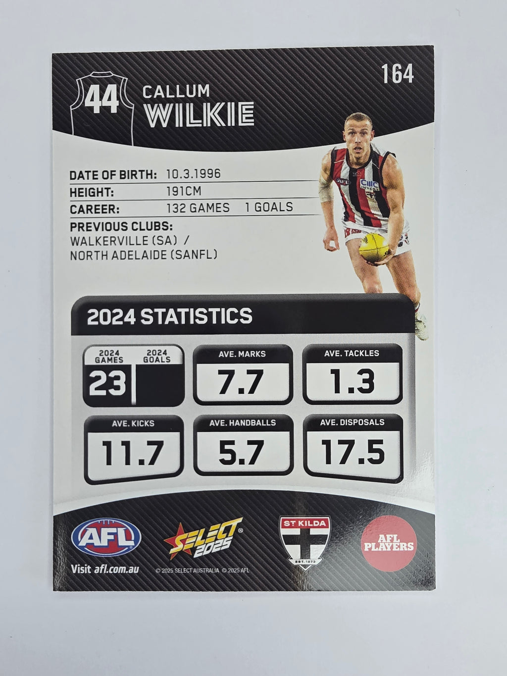 AFL 2025 Footy Stars Base Card #164 Callum Wilkie St Kilda