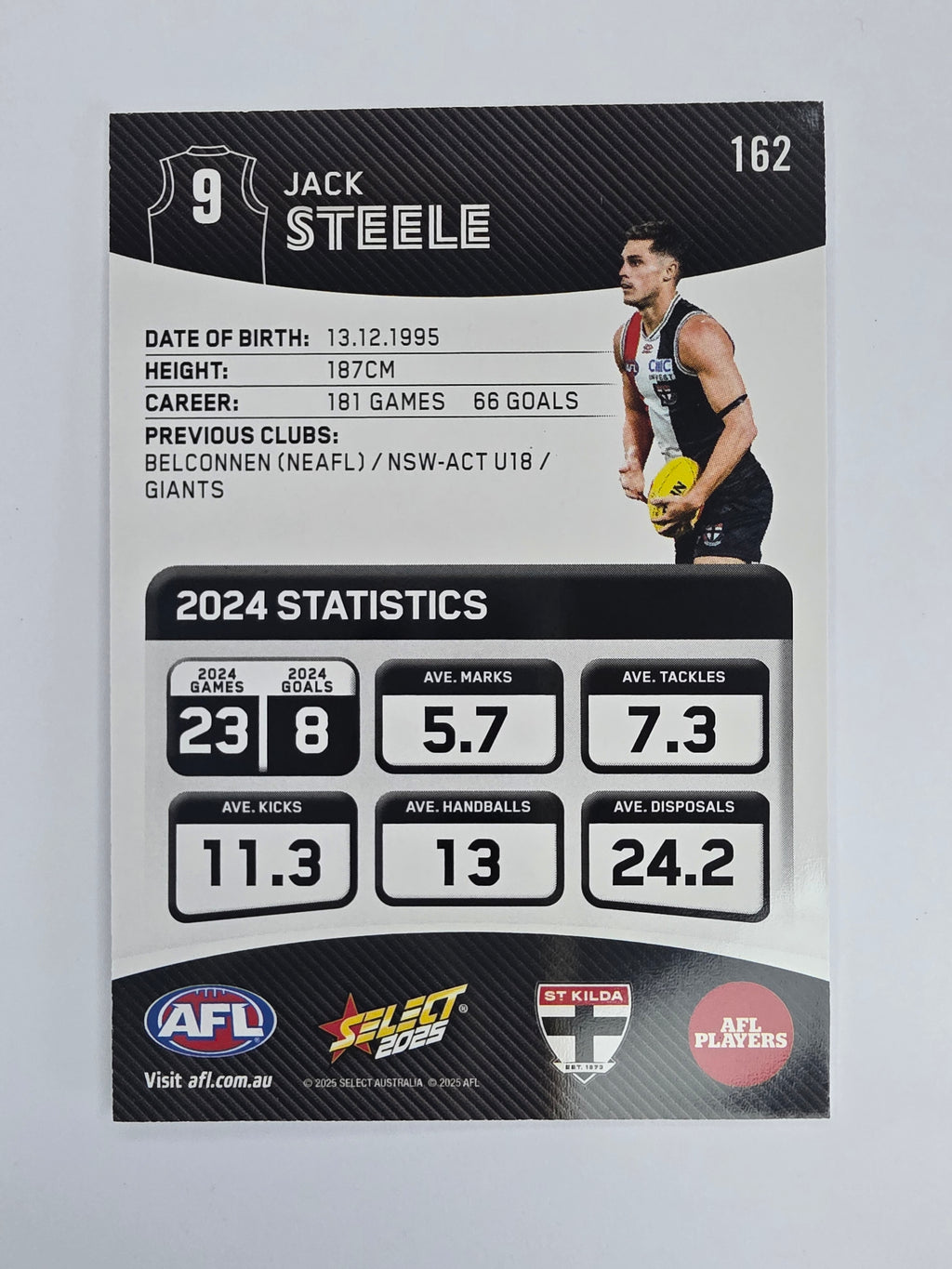 AFL 2025 Footy Stars Base Card #162 Jack Steele St Kilda