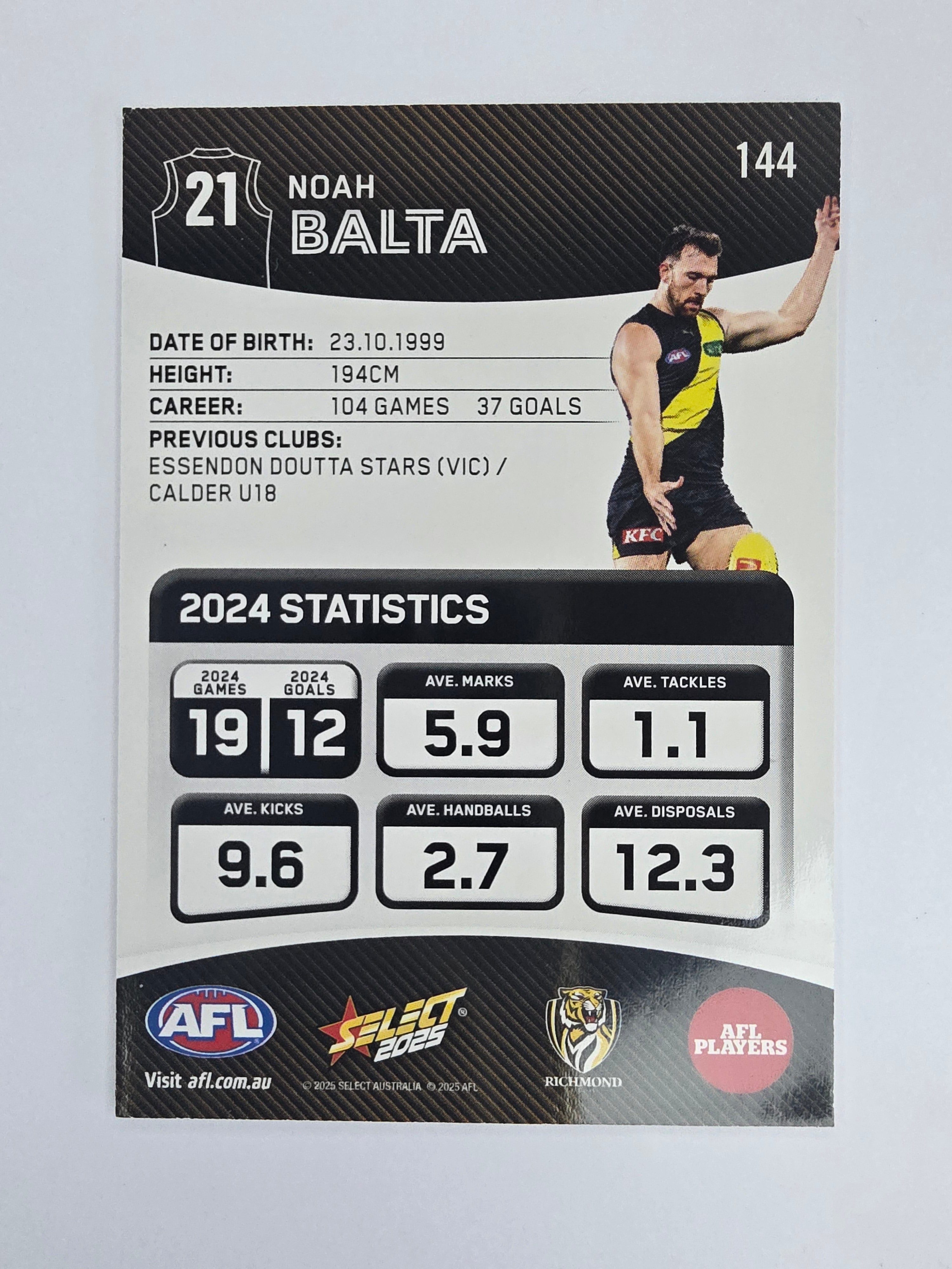 AFL 2025 Footy Stars Base Card #144 Noah Balta Richmond