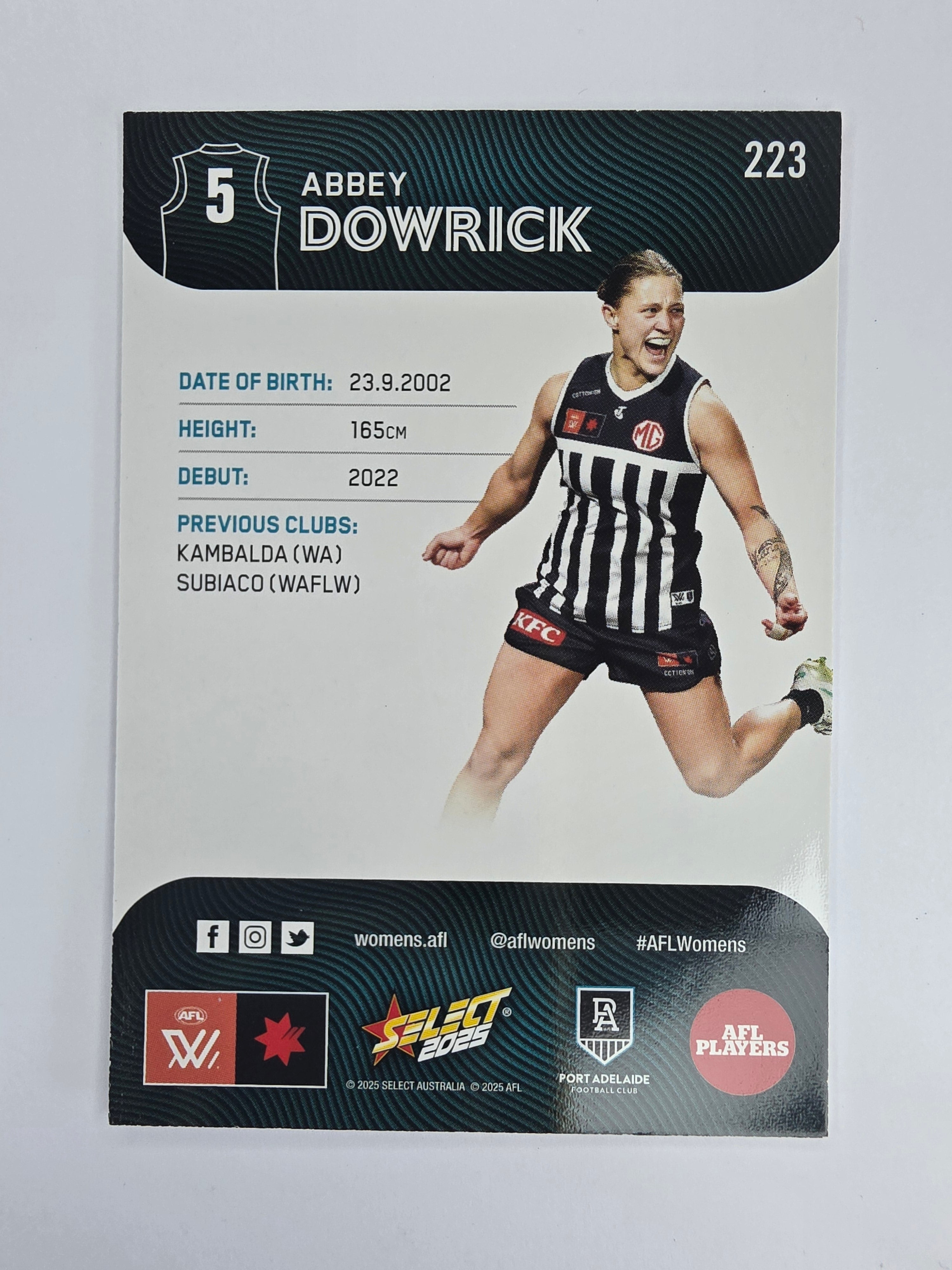 AFL 2025 Footy Stars Base Card #223 Abbey Dowrick Port Adelaide AFLW