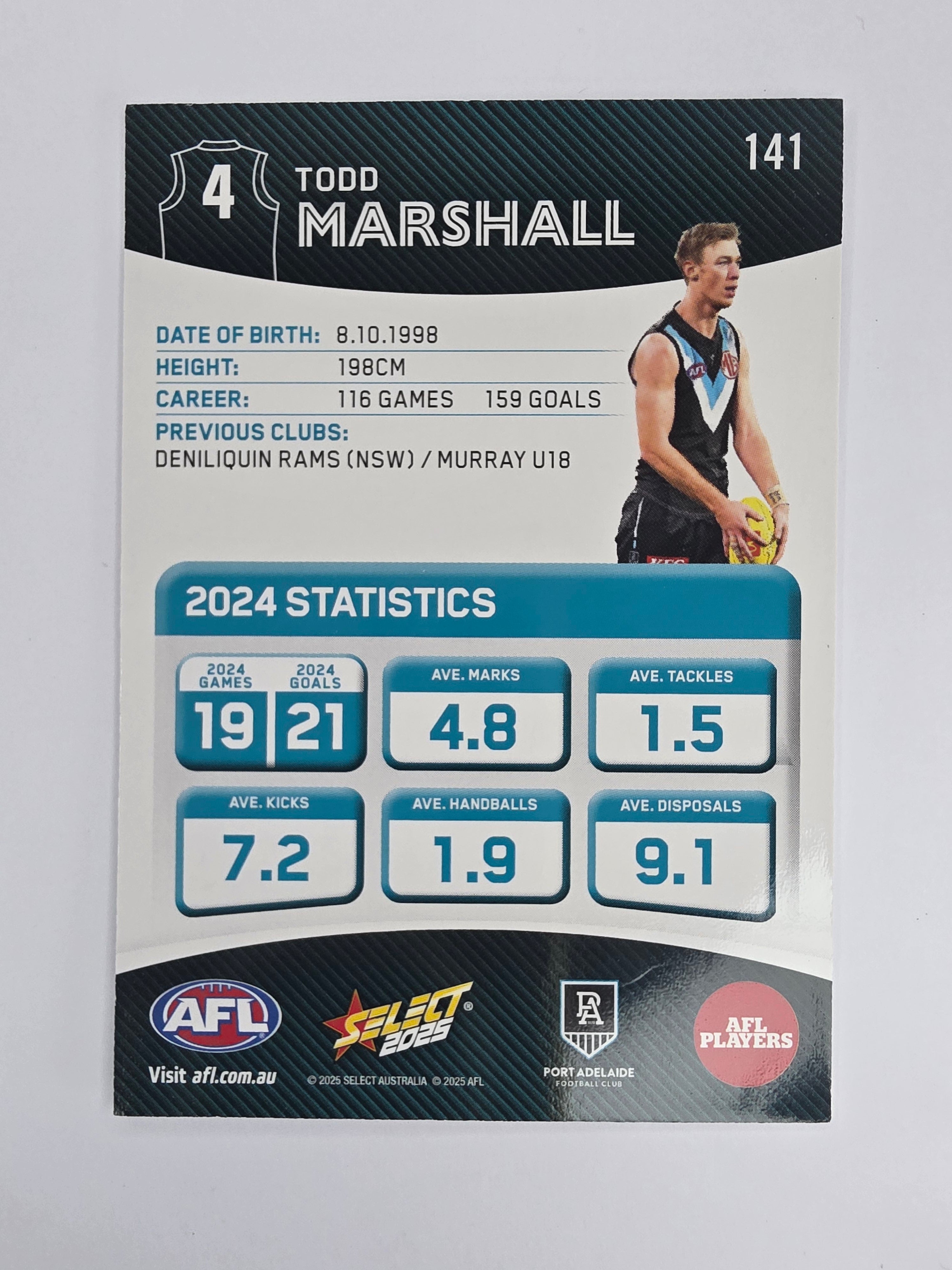 AFL 2025 Footy Stars Base Card #141 Todd Marshall Port Adelaide