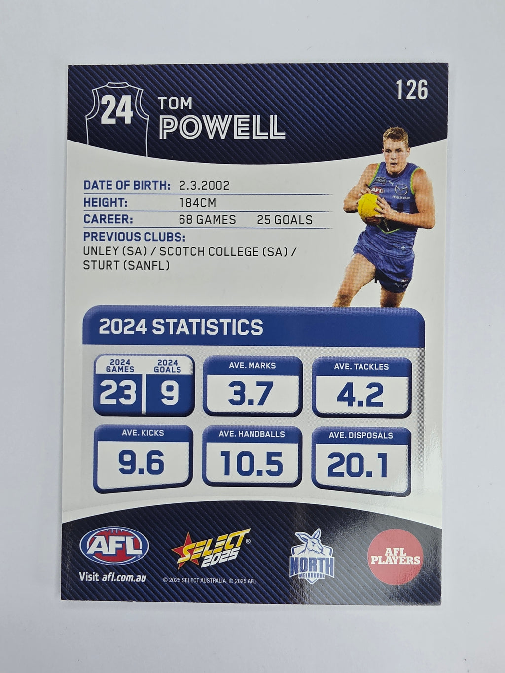 AFL 2025 Footy Stars Base Card #126 Tom Powell North Melbourne