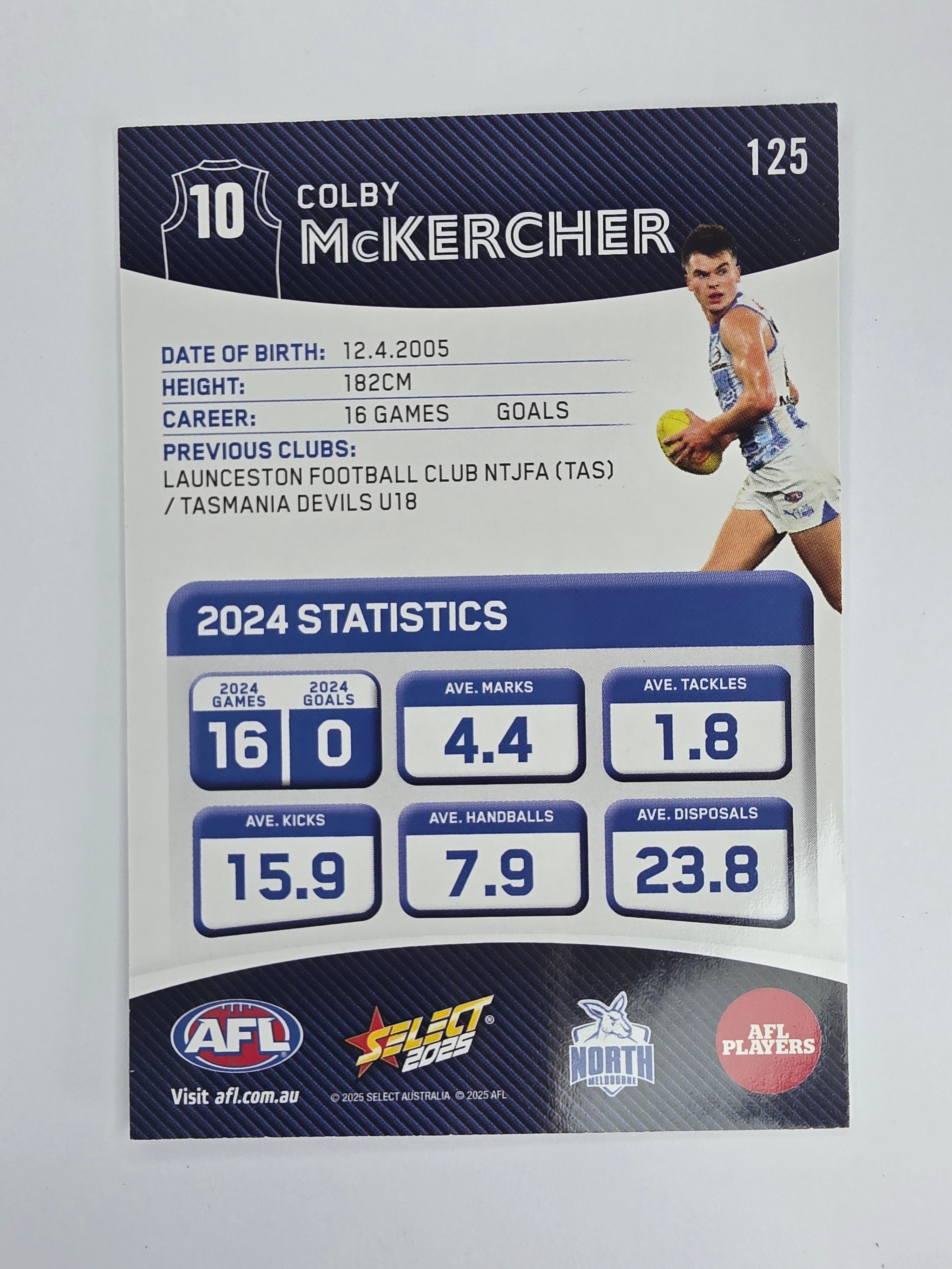 AFL 2025 Footy Stars Base Card #125 Colby McKercher North Melbourne