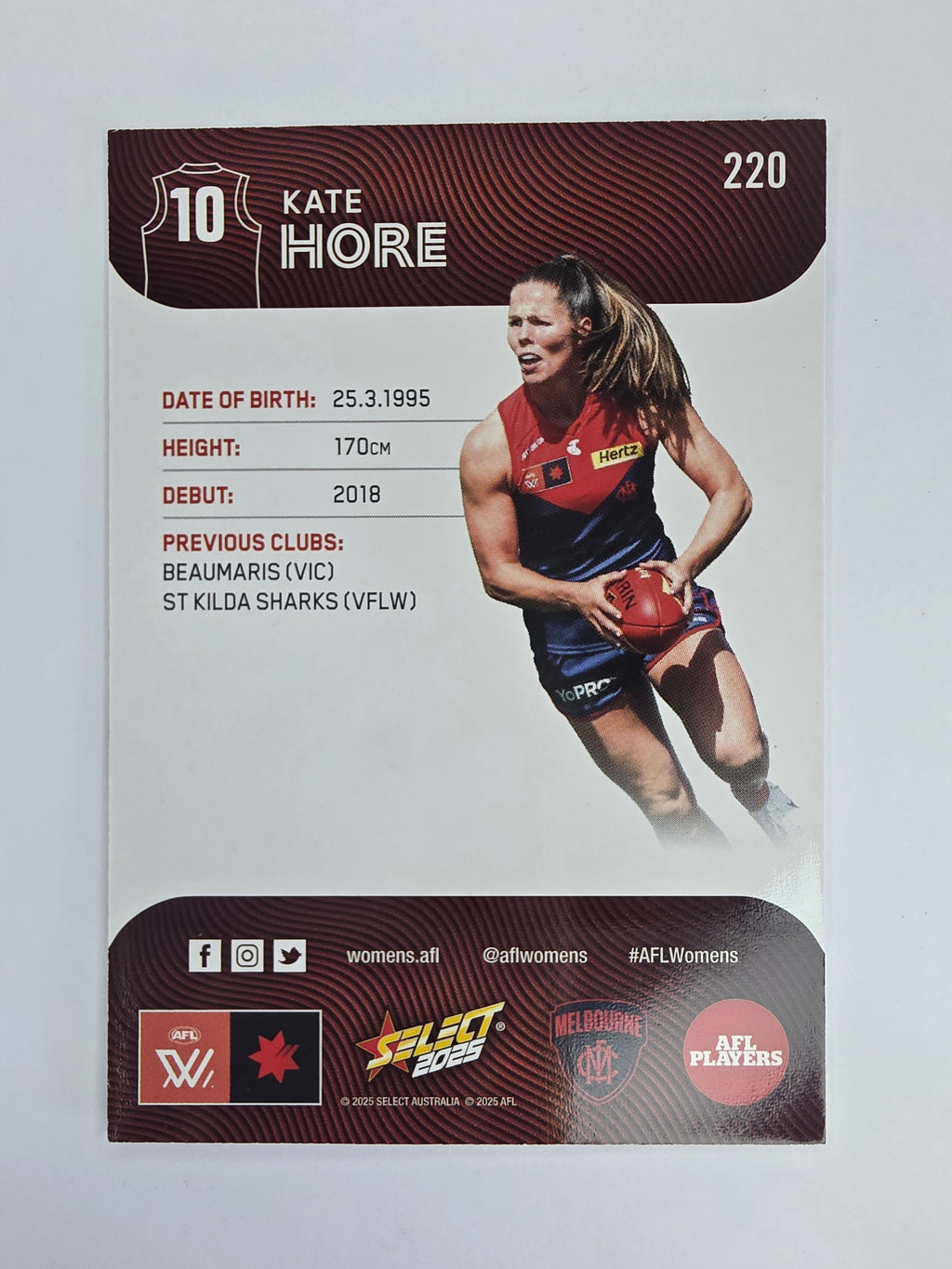 AFL 2025 Footy Stars Base Card #220 Kate Hore Melbourne AFLW