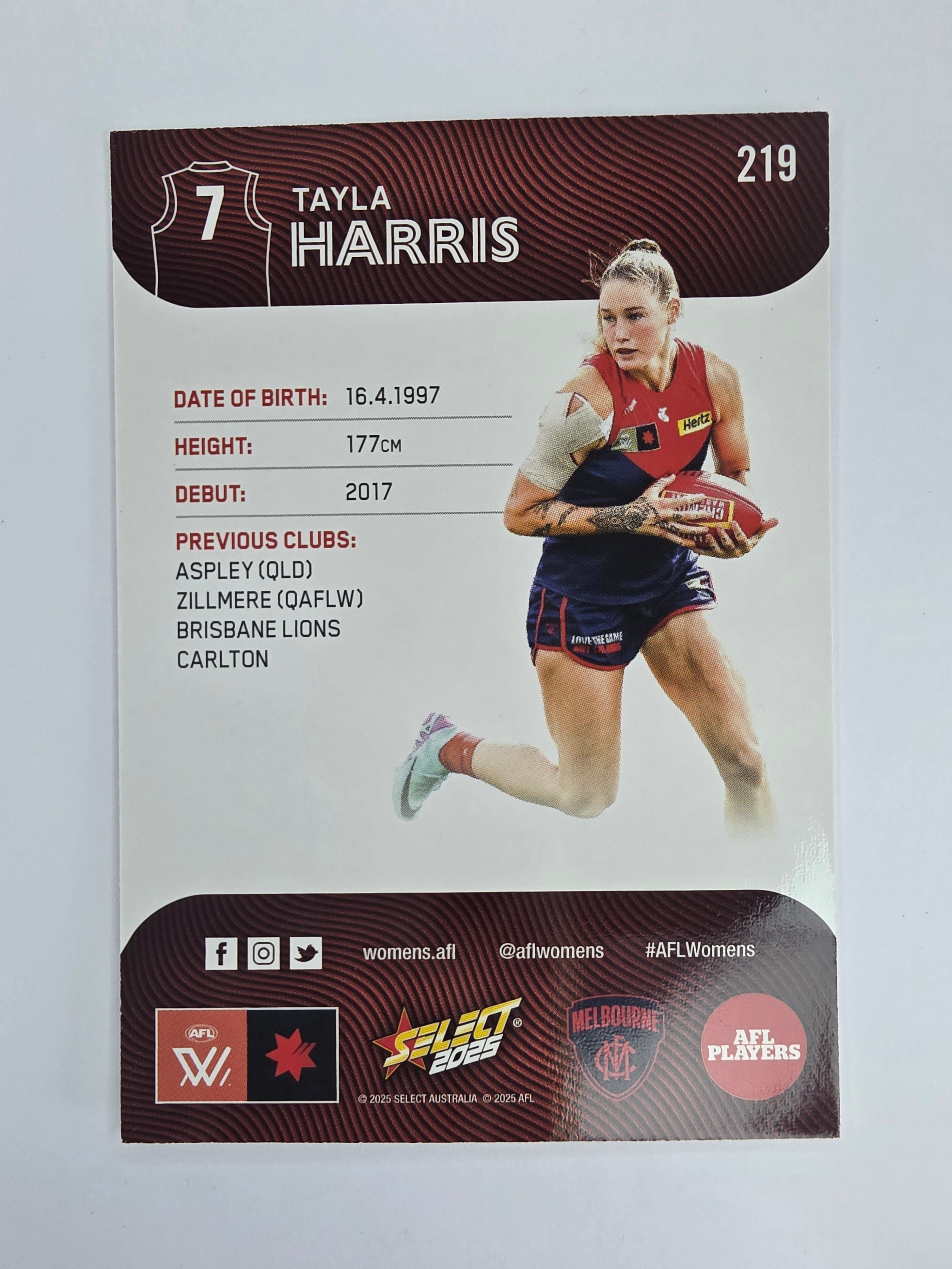 AFL 2025 Footy Stars Base Card #219 Tayla Harris Melbourne AFLW