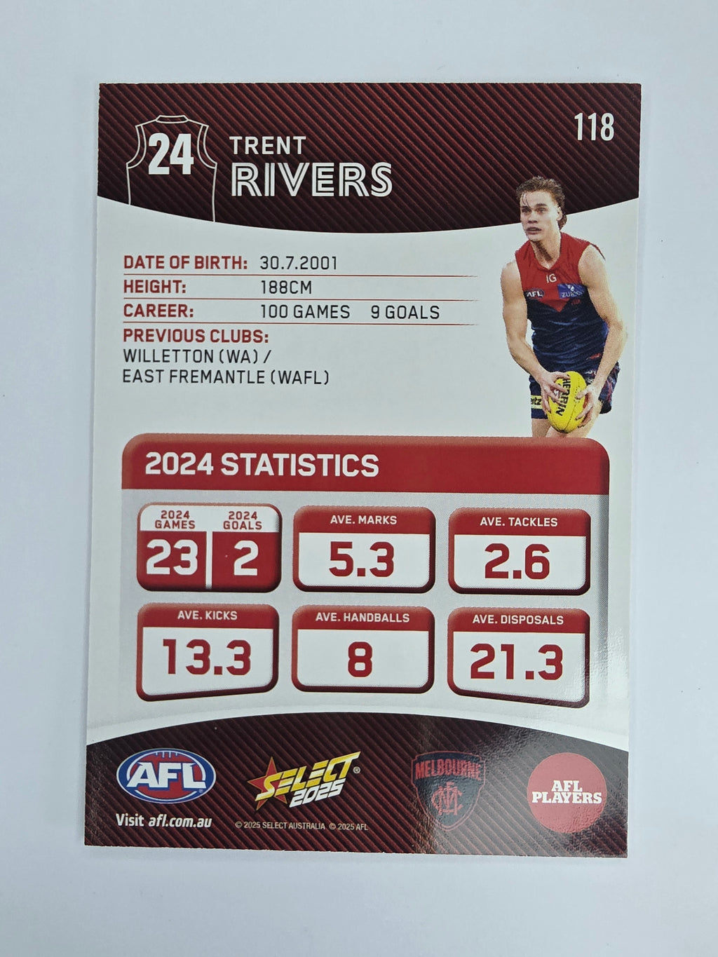 AFL 2025 Footy Stars Base Card #118 Trent Rivers Melbourne
