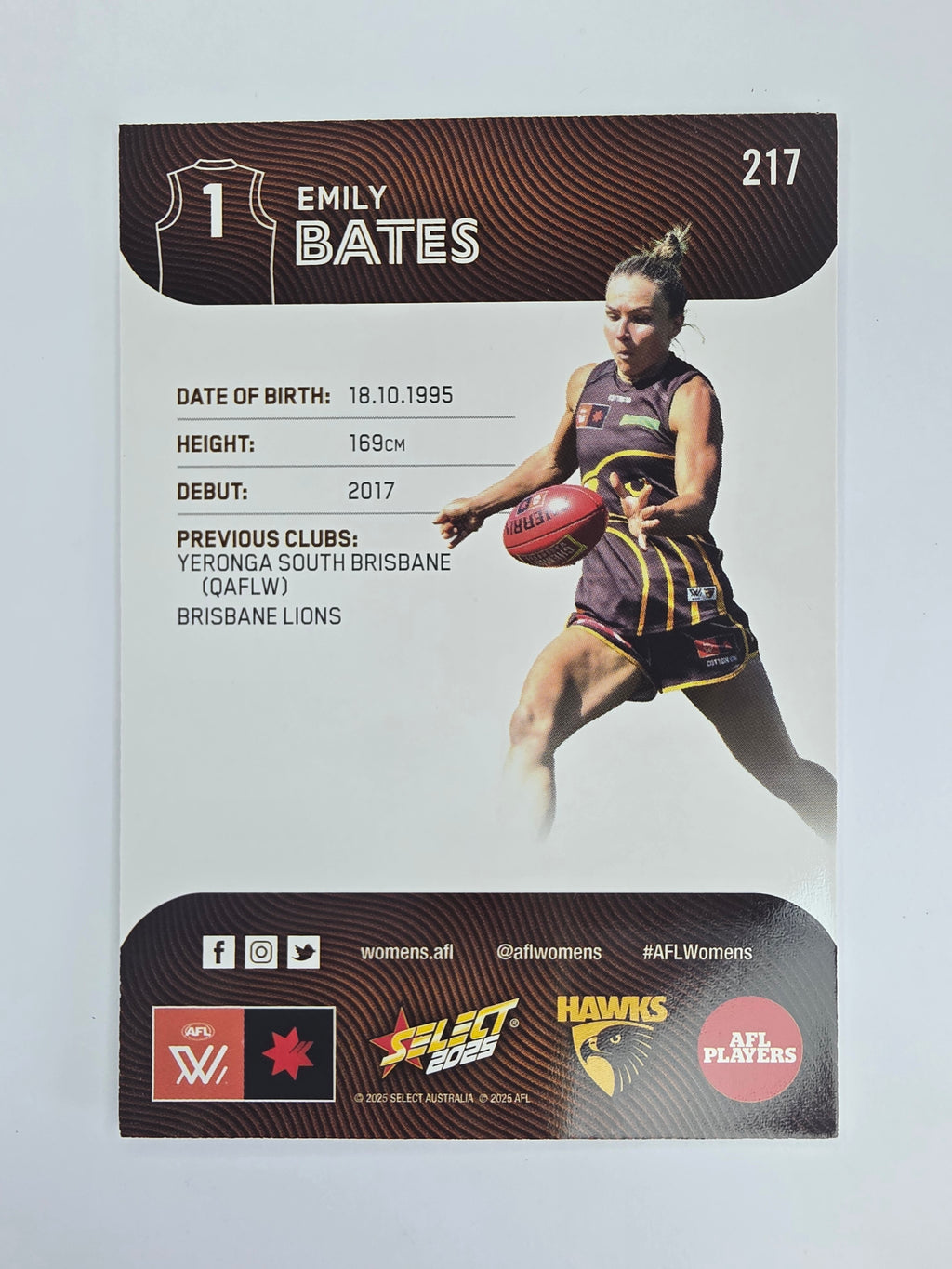 AFL 2025 Footy Stars Base Card #217 Emily Bates Hawthorn Hawks AFLW