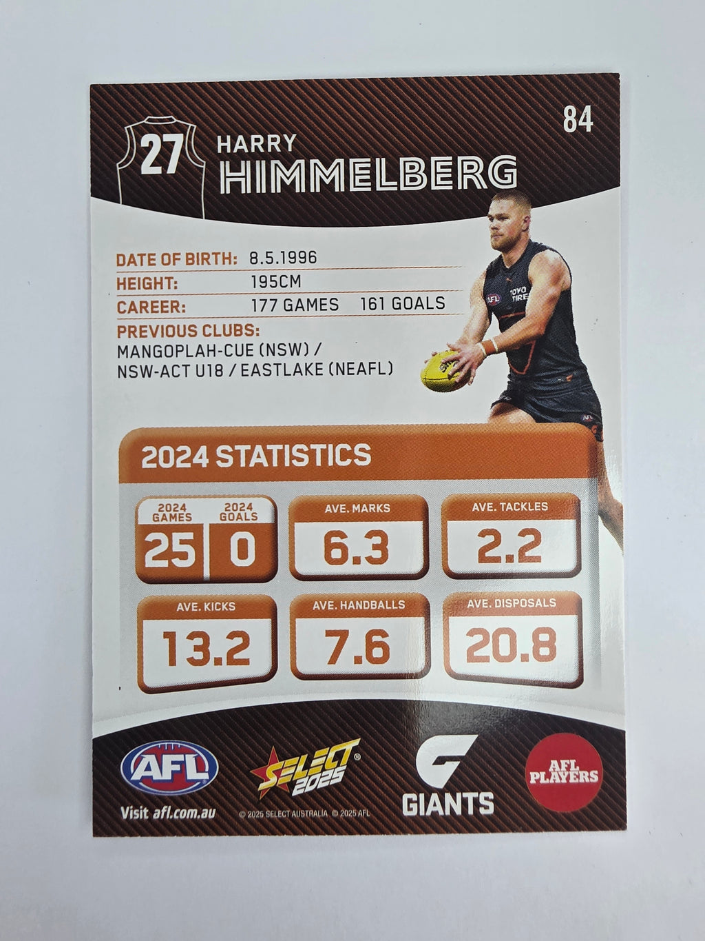 AFL 2025 Footy Stars Base Card #084 Harry Himmelberg GWS Giants