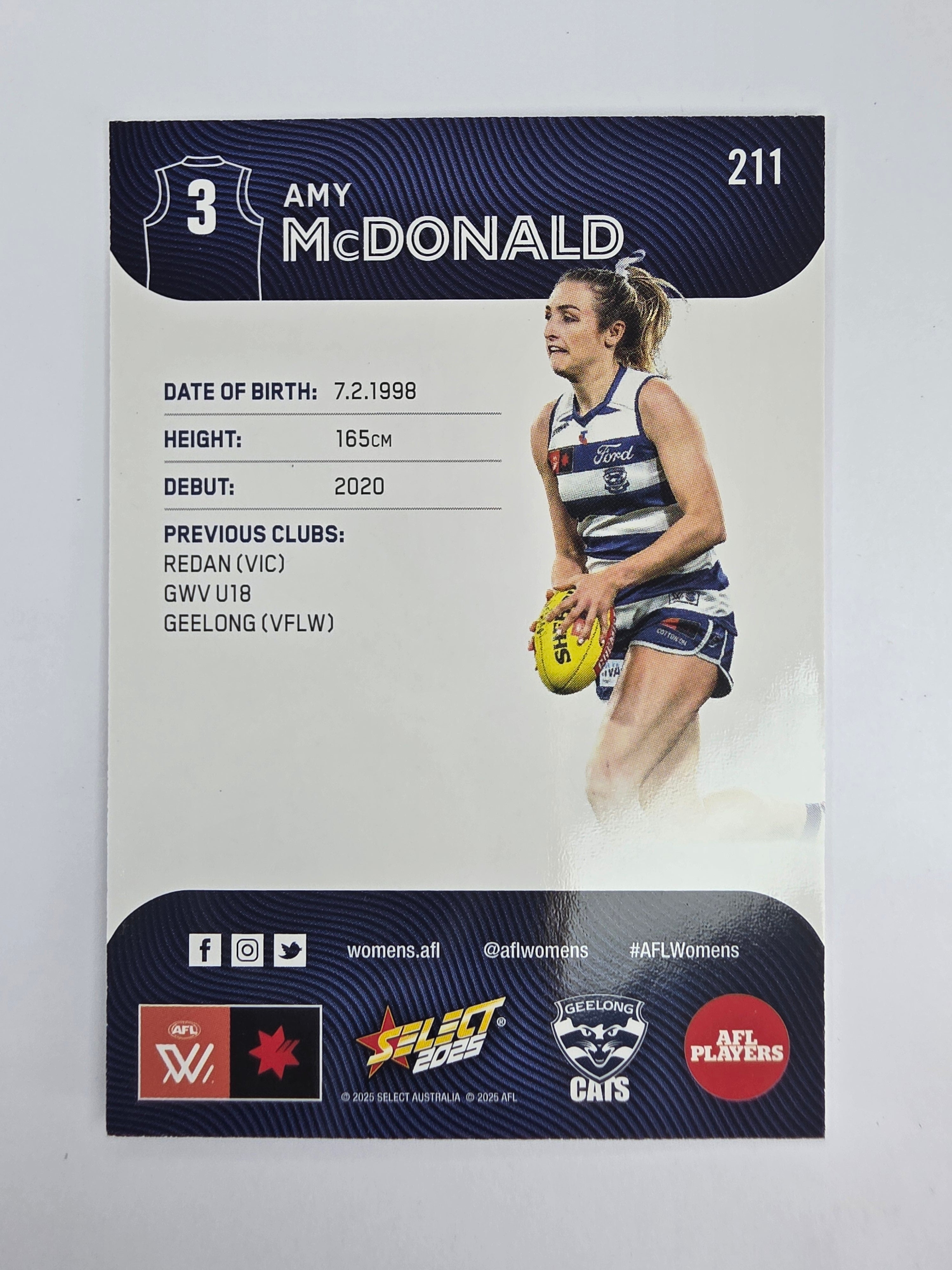 AFL 2025 Footy Stars Base Card #211 Amy McDonald Geelong Cats AFLW