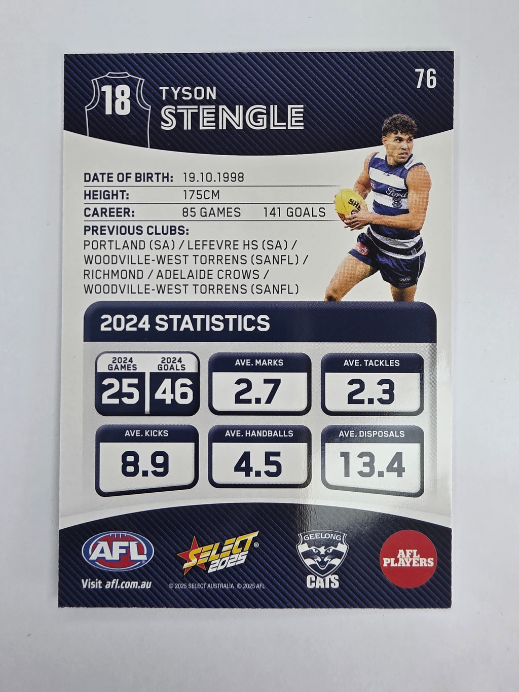 AFL 2025 Footy Stars Base Card #076 Tyson Stengle Geelong Cats