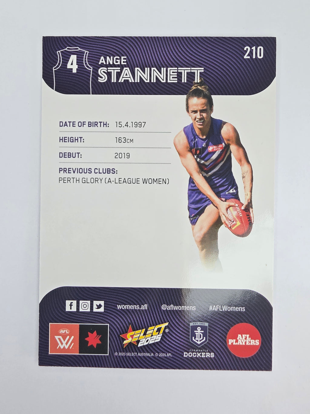 AFL 2025 Footy Stars Base Card #210 Ange Stannett Fremantle Dockers AFLW