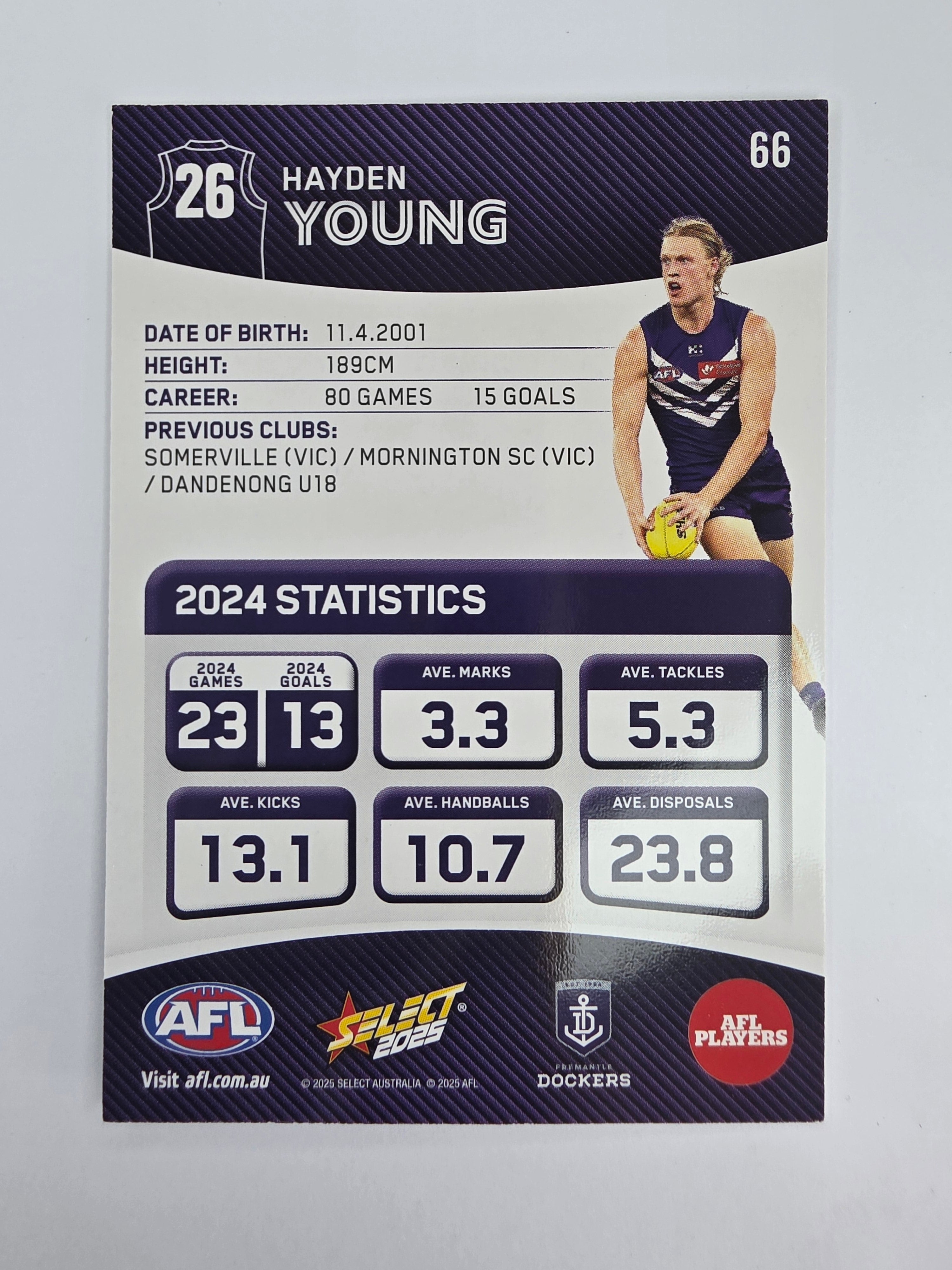 AFL 2025 Footy Stars Base Card #066 Hayden Young Fremantle Dockers