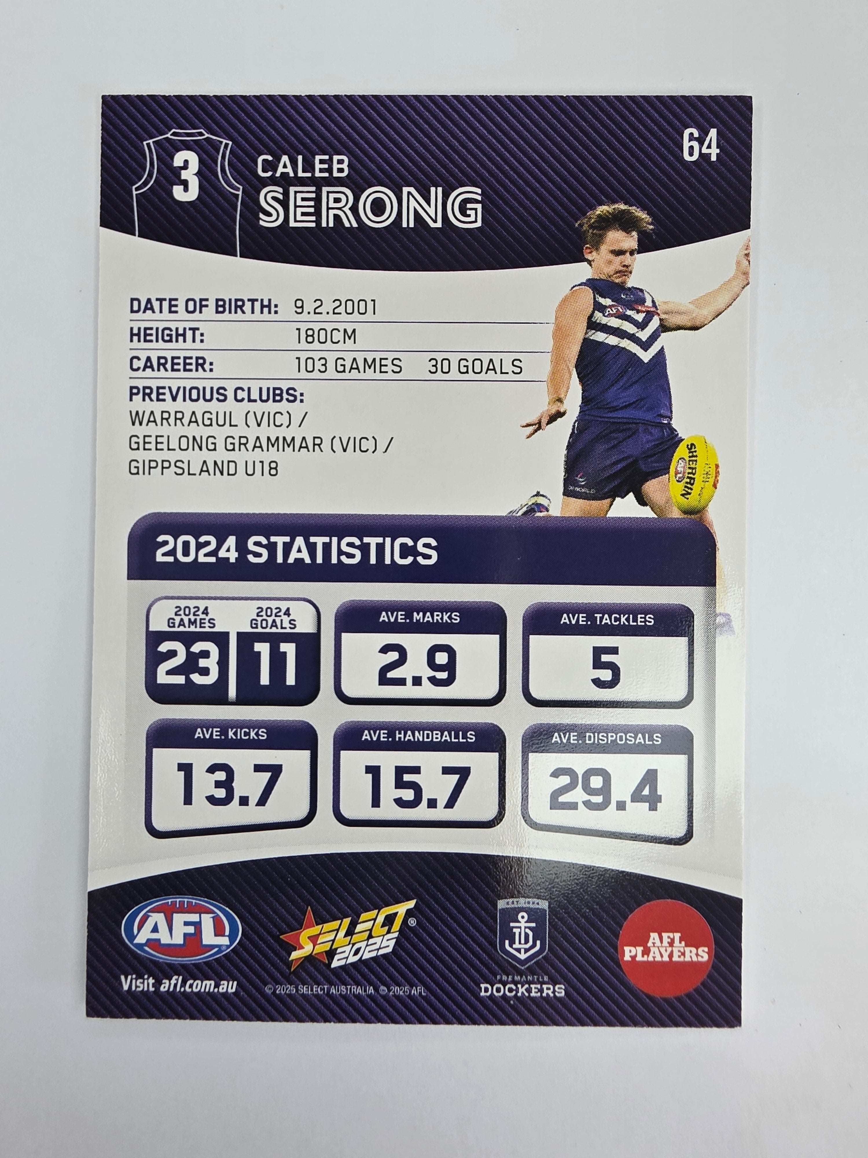 AFL 2025 Footy Stars Base Card #064 Caleb Serong Fremantle Dockers