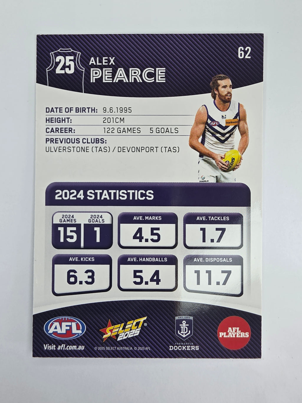 AFL 2025 Footy Stars Base Card #062 Alex Pearce Fremantle Dockers