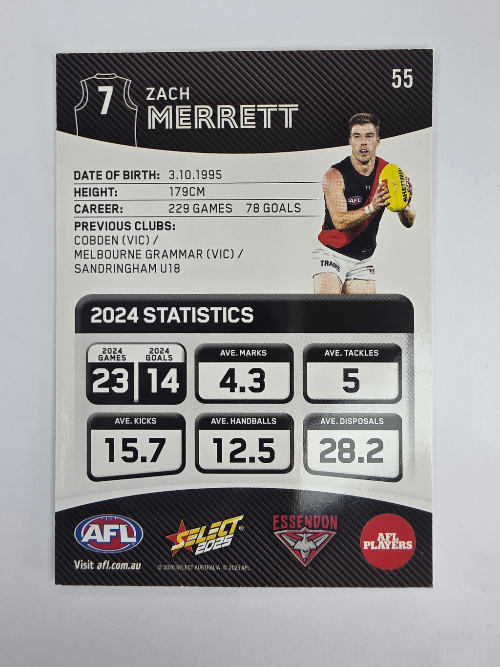 AFL 2025 Footy Stars Base Card #055 Zach Merrett Essendon