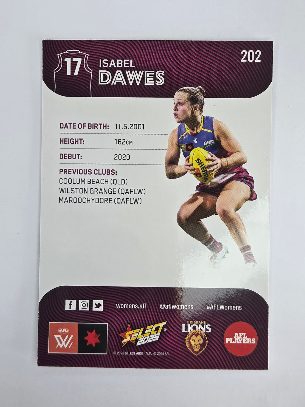 AFL 2025 Footy Stars Base Card #202 Isabel Dawes Brisbane Lions AFLW