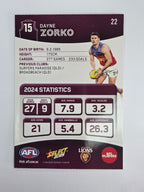 AFL 2025 Footy Stars Base Card #022 Dayne Zorko Brisbane Lions