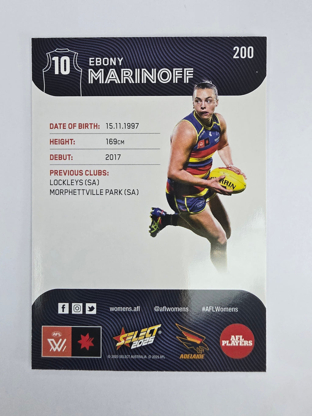 AFL 2025 Footy Stars Base Card #200 Ebony Marinoff Adelaide Crows AFLW