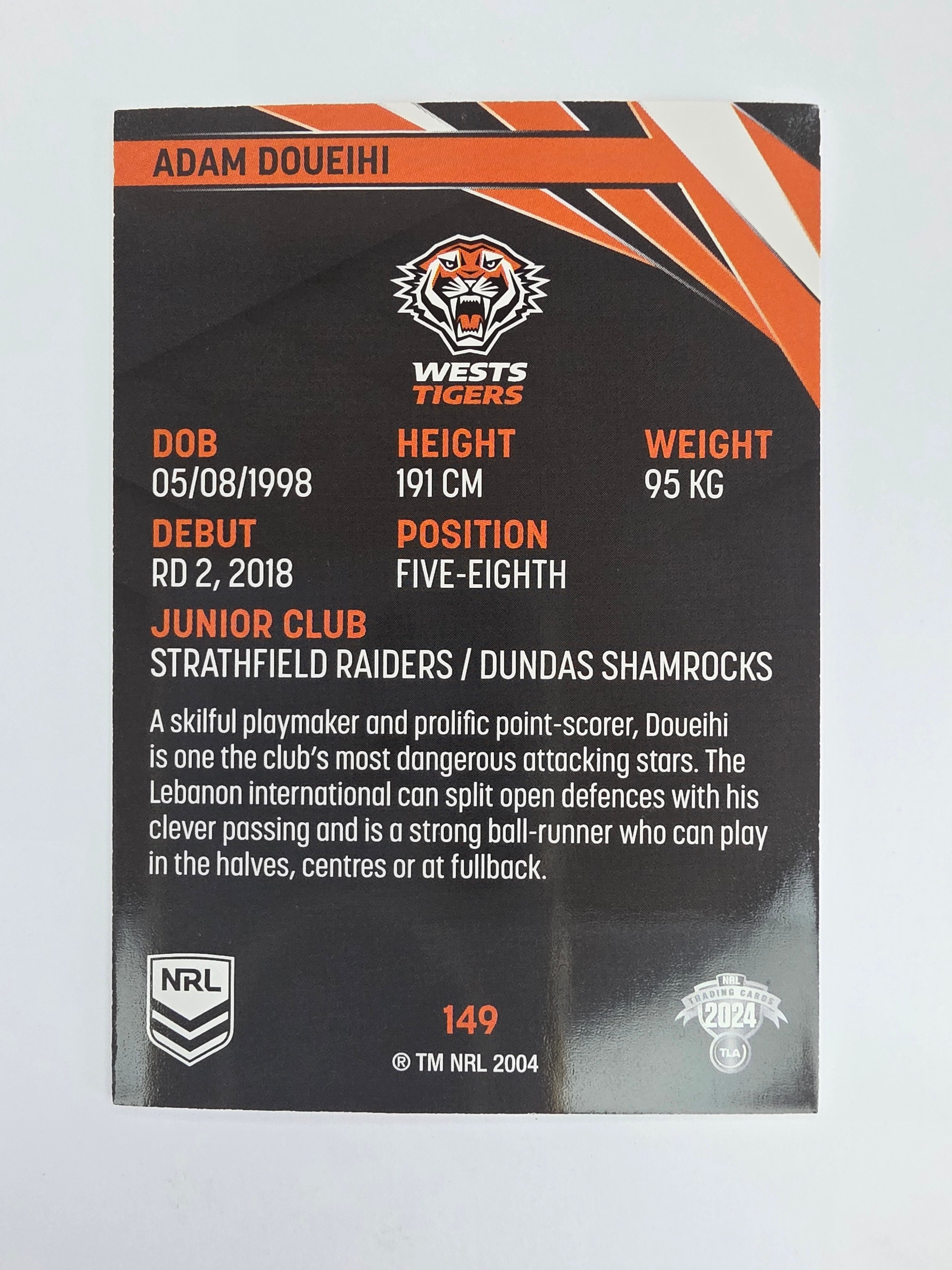 NRL 2024 Traders Base Card #149 Adam Doueihi Wests Tigers