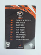 NRL 2024 Traders Base Card #145 Wests Tigers Checklist Wests Tigers