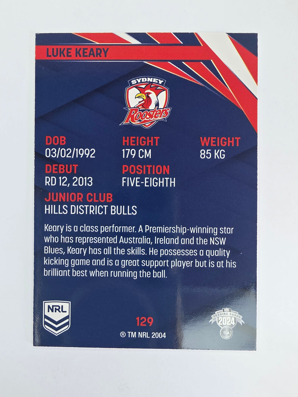 NRL 2024 Traders Base Card #129 Luke Keary Sydney Roosters