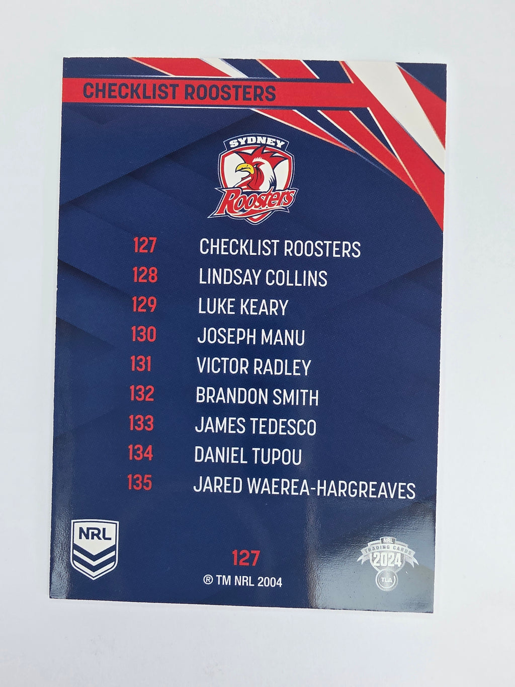 NRL 2024 Traders Base Card #127 Roosters Checklist Sydney Roosters