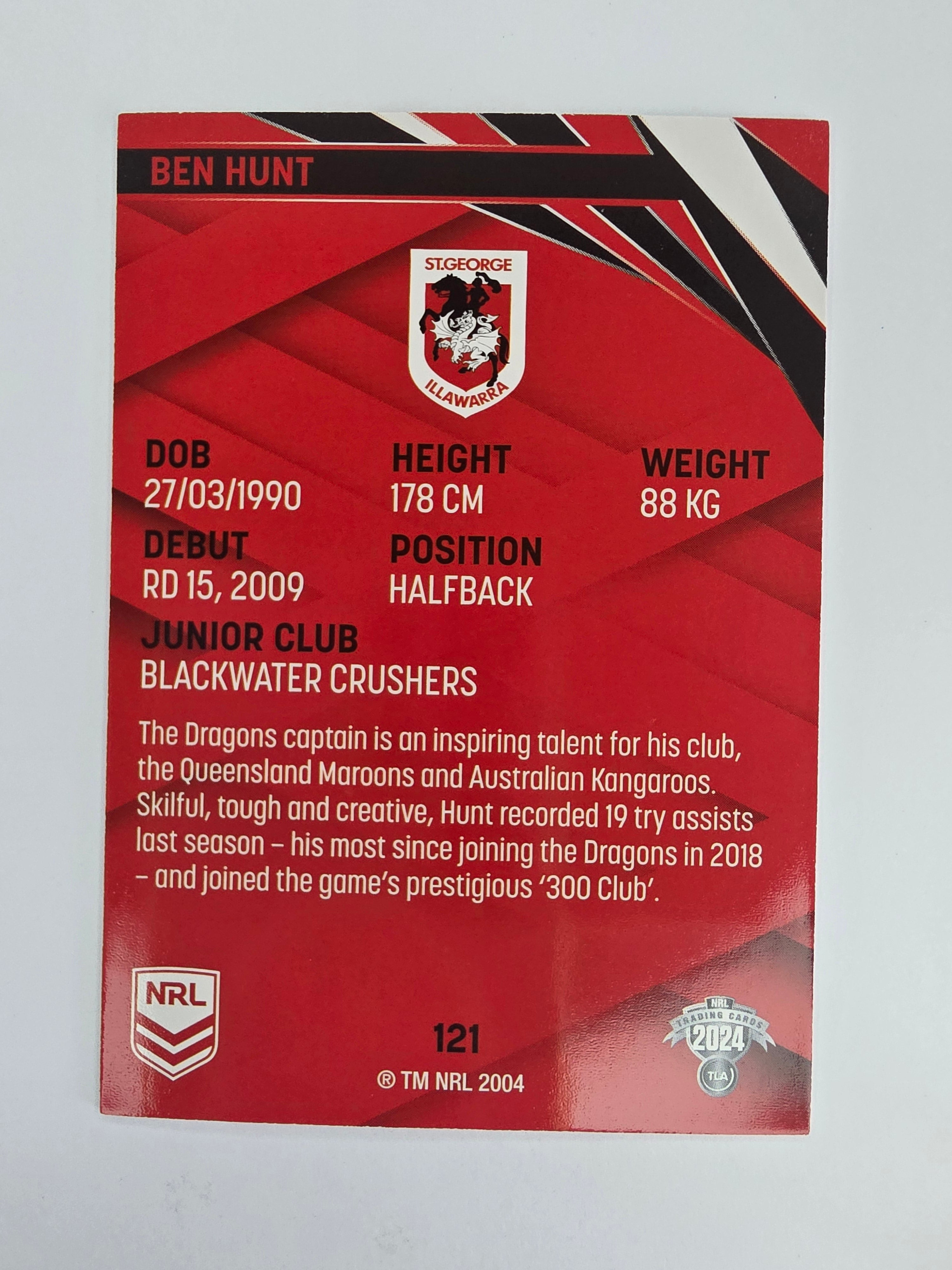NRL 2024 Traders Base Card #121 Ben Hunt St George Illawarra Dragons