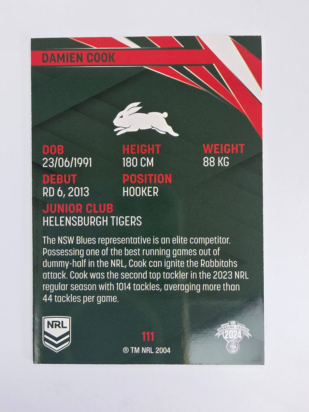 NRL 2024 Traders Base Card #111 Damien Cook South Sydney Rabbitohs