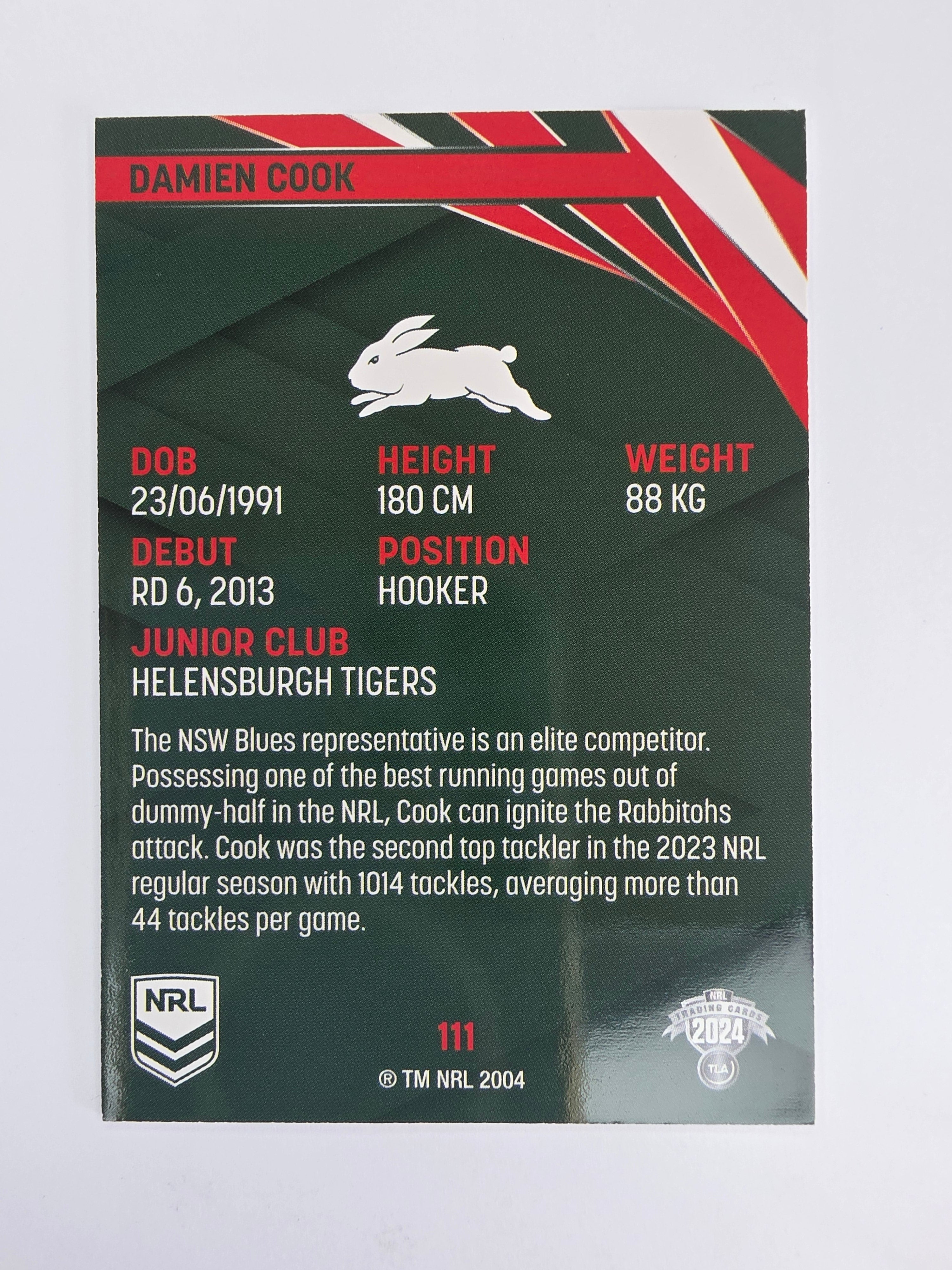 NRL 2024 Traders Base Card #111 Damien Cook South Sydney Rabbitohs