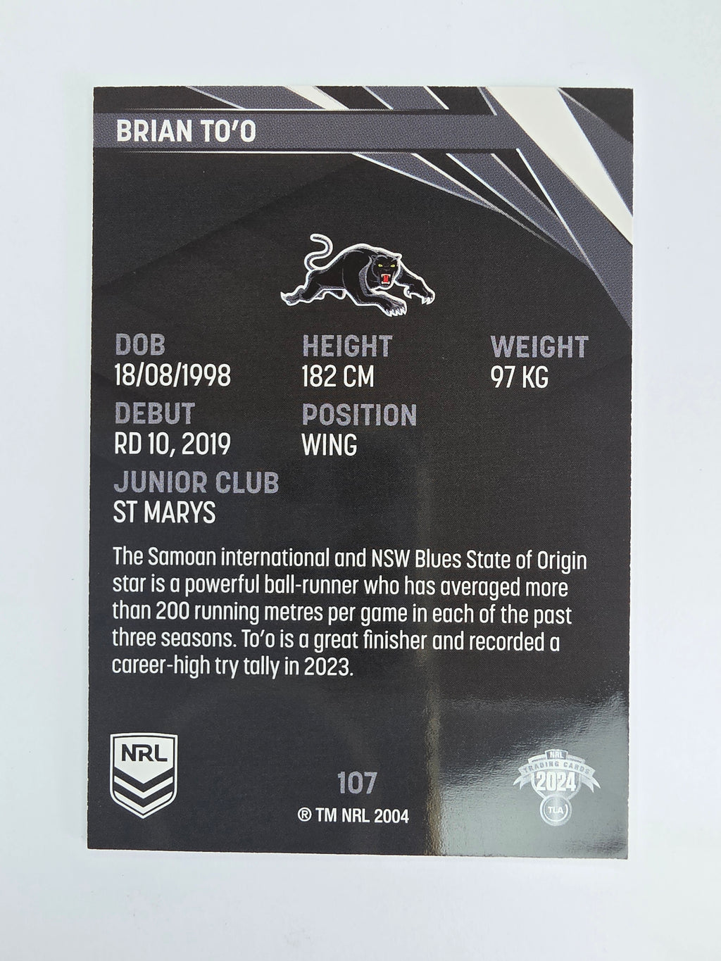 NRL 2024 Traders Base Card #107 Brian To’o Penrith Panthers