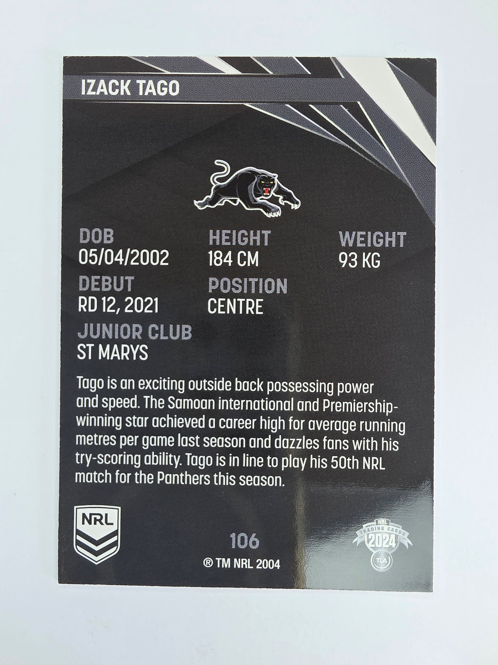 NRL 2024 Traders Base Card #106 Izack Tago Penrith Panthers